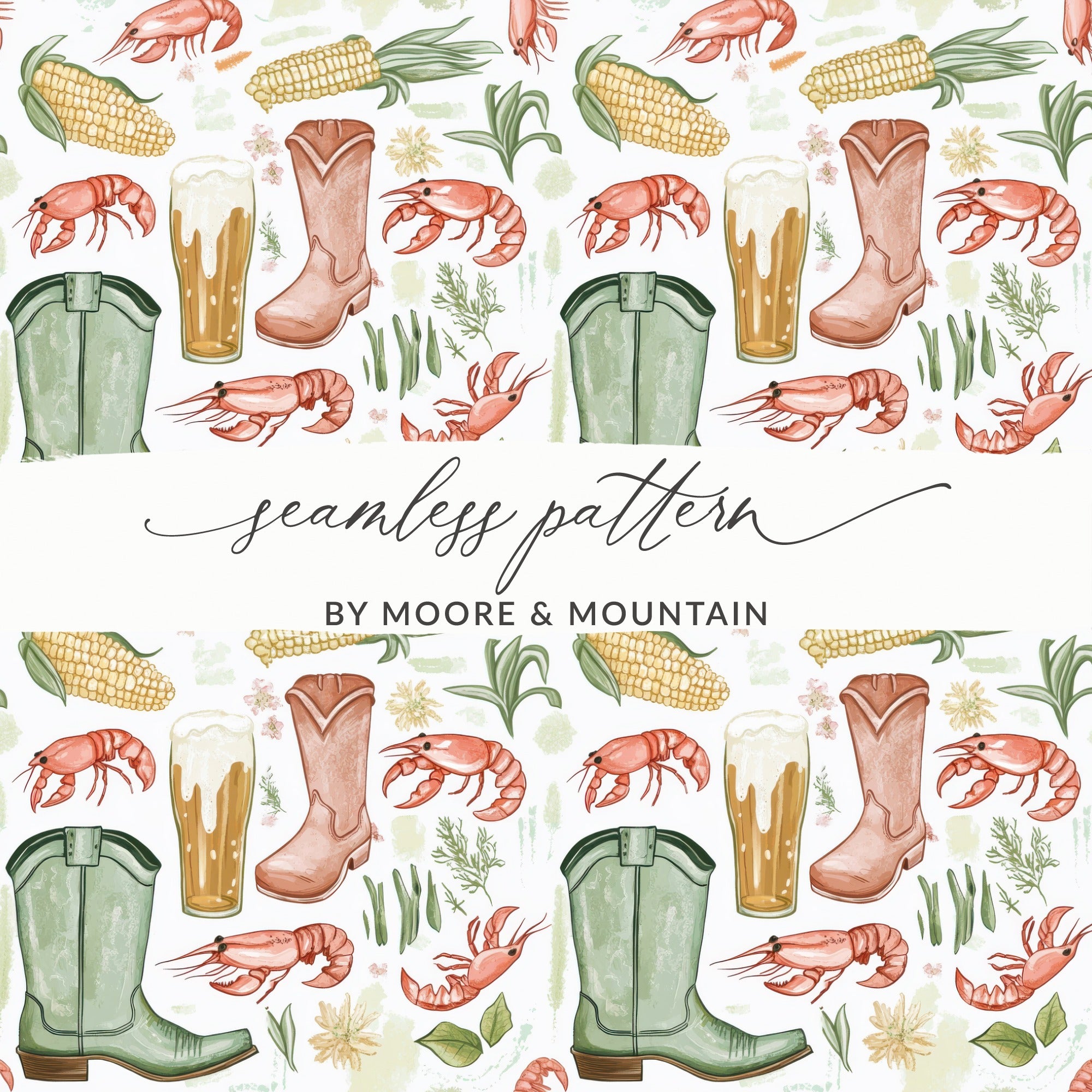 Southern Crawfish Corn Beer Boots Seamless Pattern product type