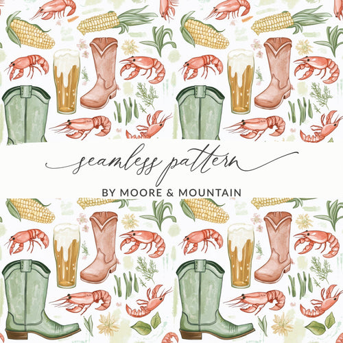 Southern Crawfish Corn Beer Boots Seamless Pattern product type