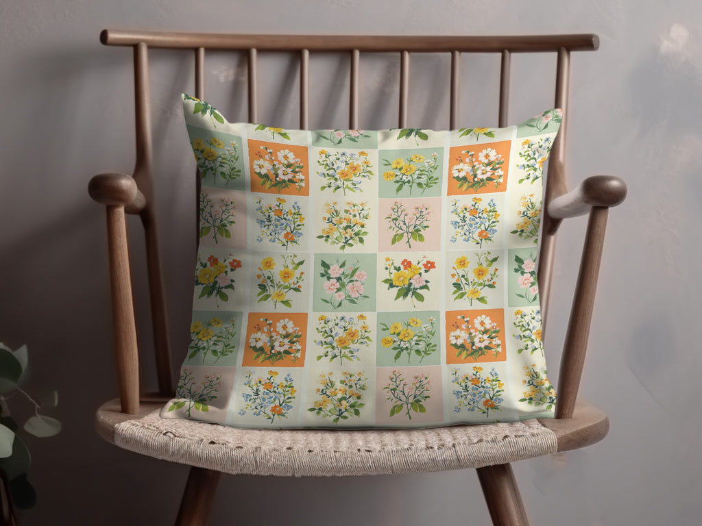 Colorful Patchwork Floral Design Throw Pillow