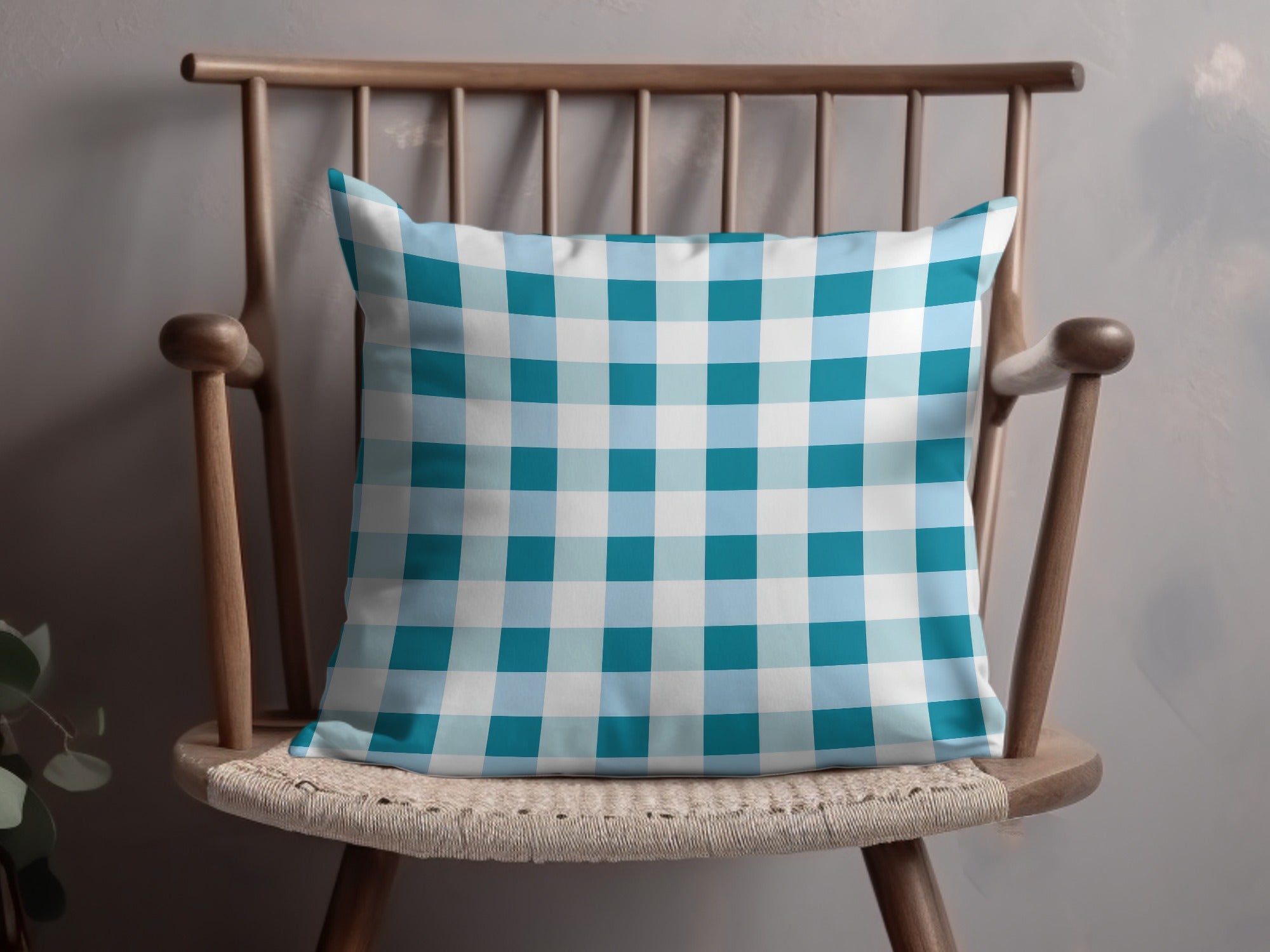 Blue and White Plaid Decorative Throw Pillow