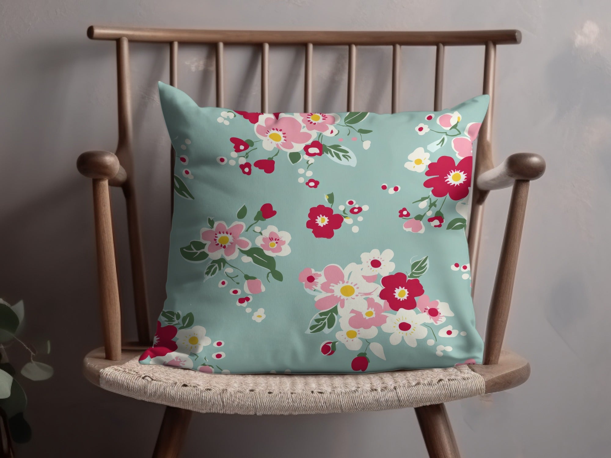 Decorative Throw Pillow with Colorful Floral Print