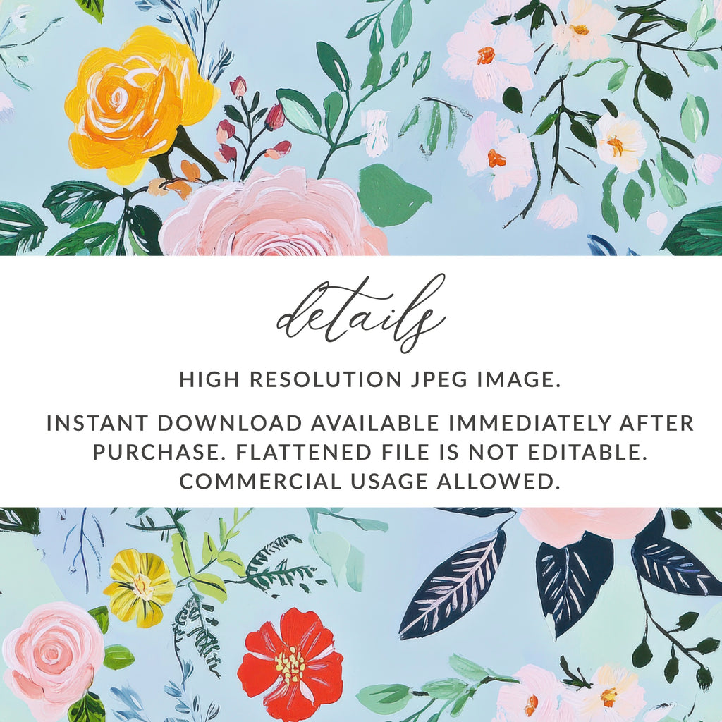 Acrylic Seamless Pattern, Modern Gouache Painted Floral, Blue Floral Digital Paper, Fine Art Floral Print, Fabric Design