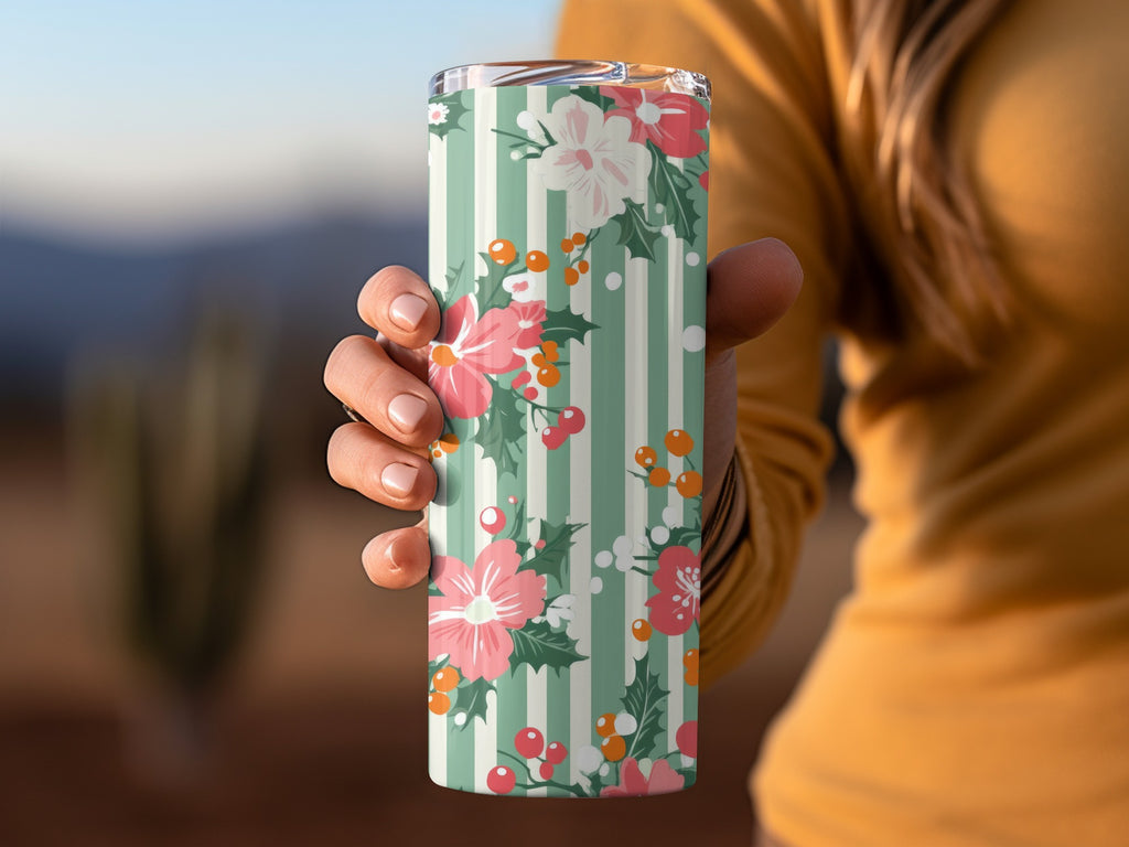 Festive Floral Pattern Insulated Travel Tumbler