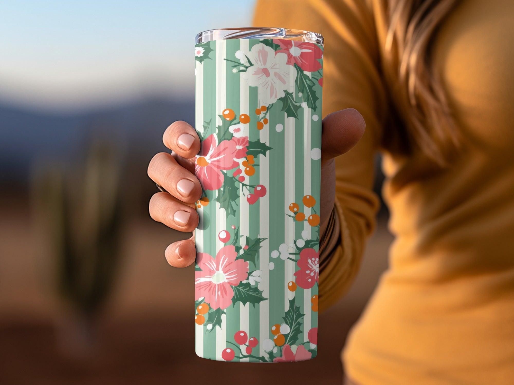 Festive Floral Pattern Insulated Travel Tumbler