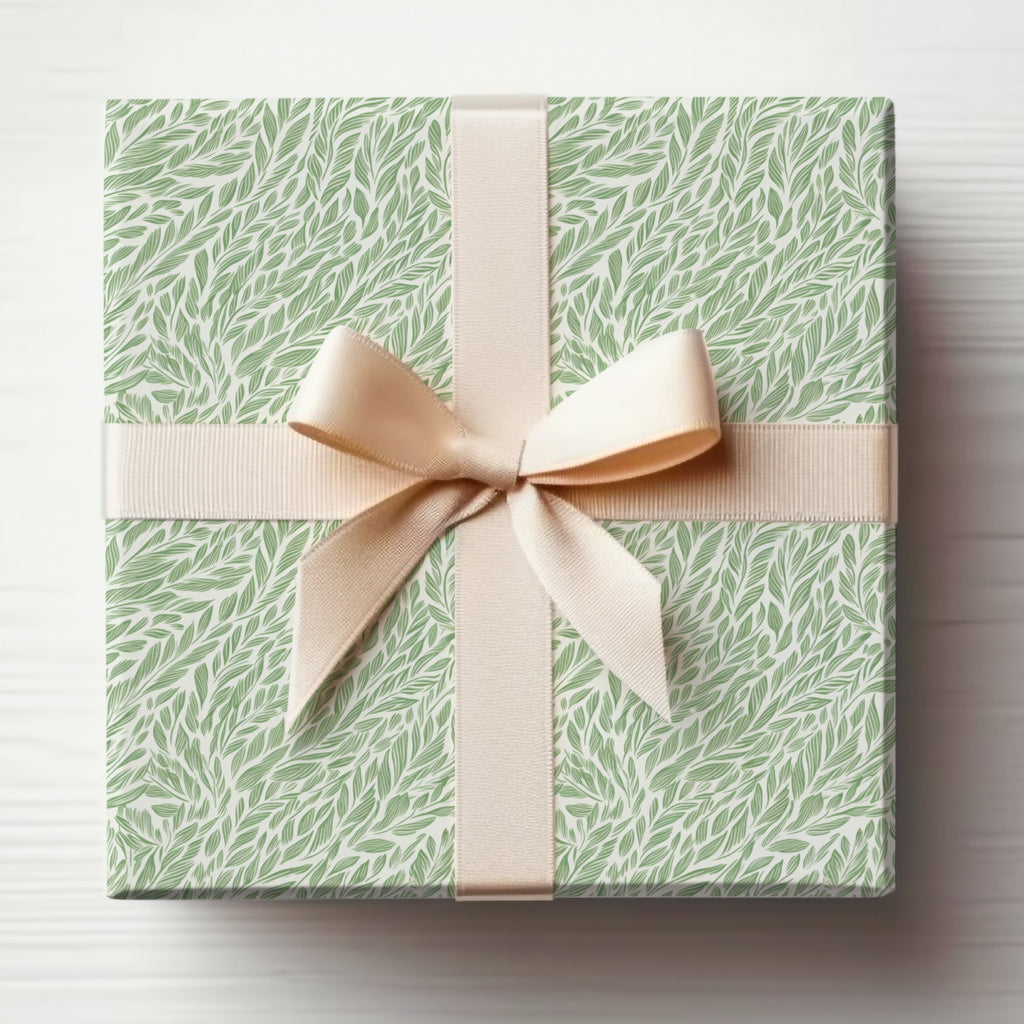 Elegant Green Leaf Pattern Gift Box with Ribbon