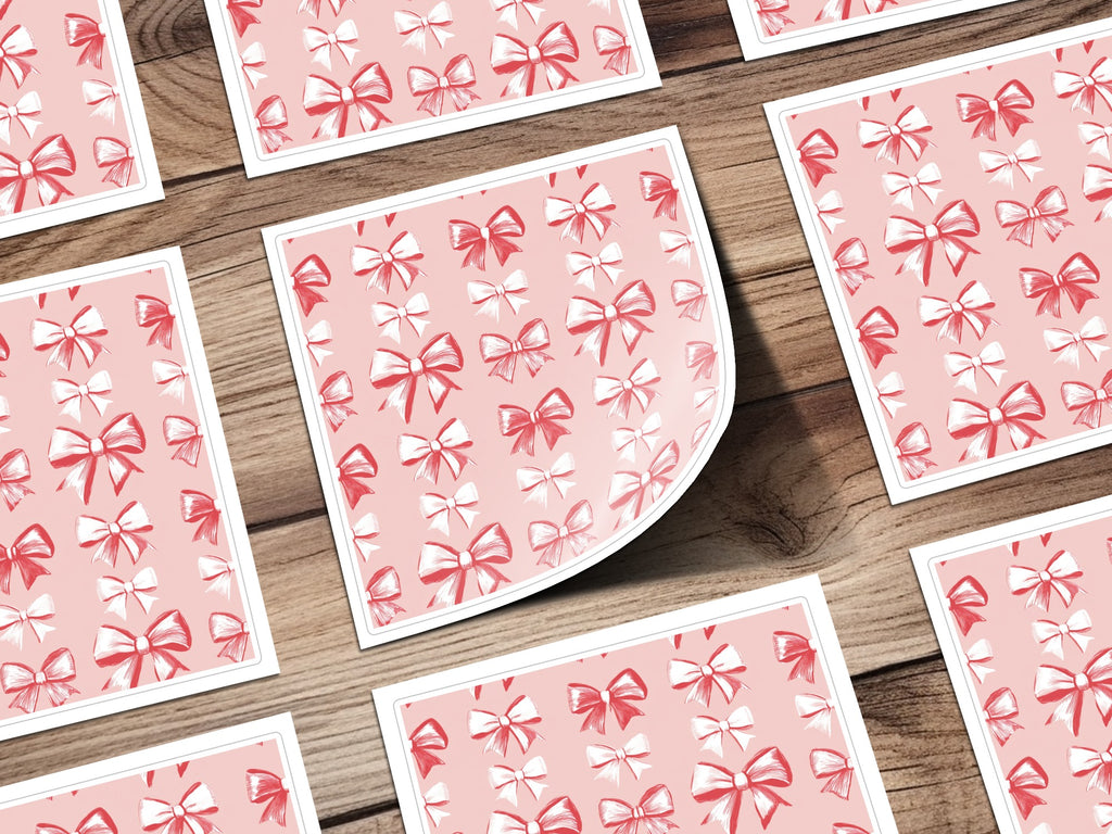 Cute Pink and Red Bow Pattern Square Sticker Sheets