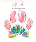 Pink and orange paw print with watercolor flowers and text "Clip Art".