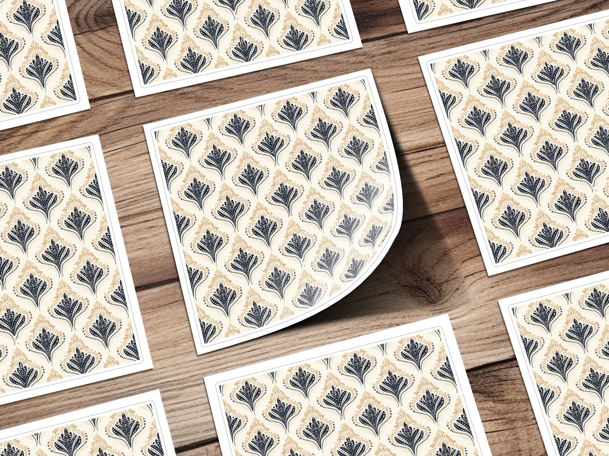 Elegant Blue and Gold Floral Motif Artwork