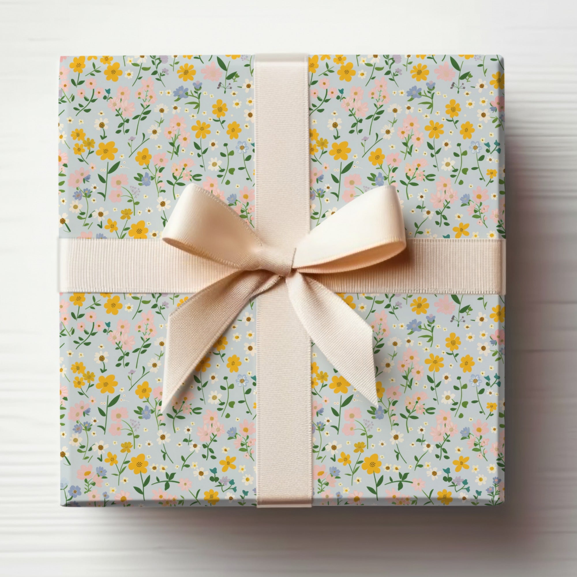 Beautiful Floral Patterned Gift Wrap with Ribbon Design
