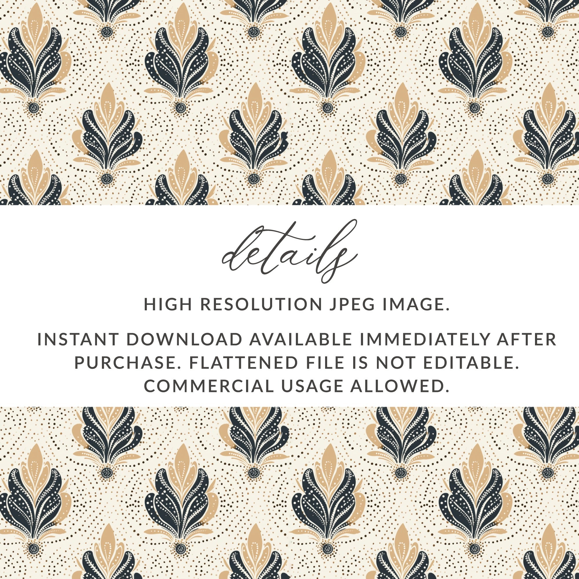 Elegant Black and Beige Leaf Pattern Digital Download