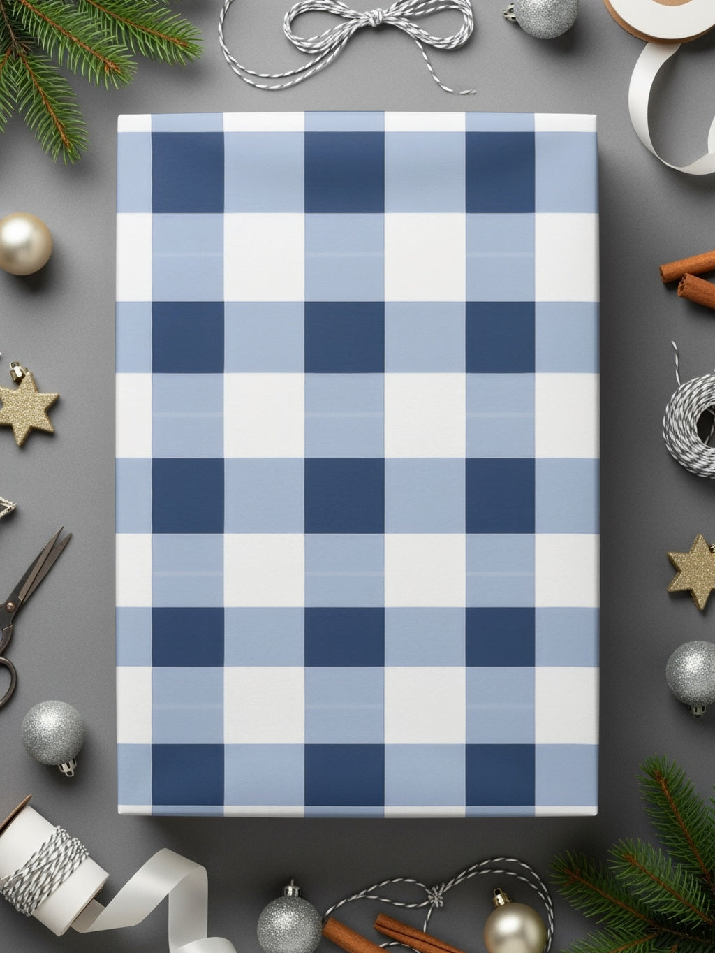 Blue and White Plaid Checkered Gift Wrap Paper