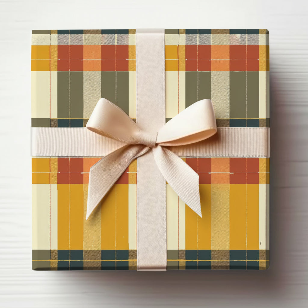 Plaid Pattern Gift Box with Cream Bow Gift Wrap