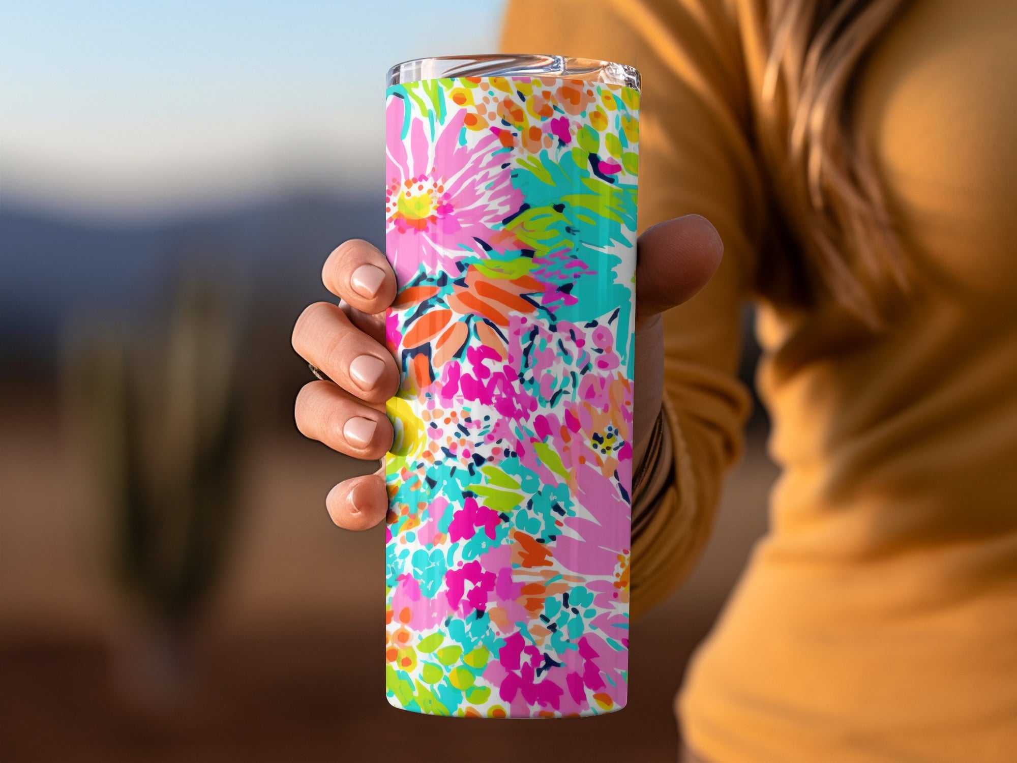 Bright Vibrant Floral Patterned Drinkware Tumbler