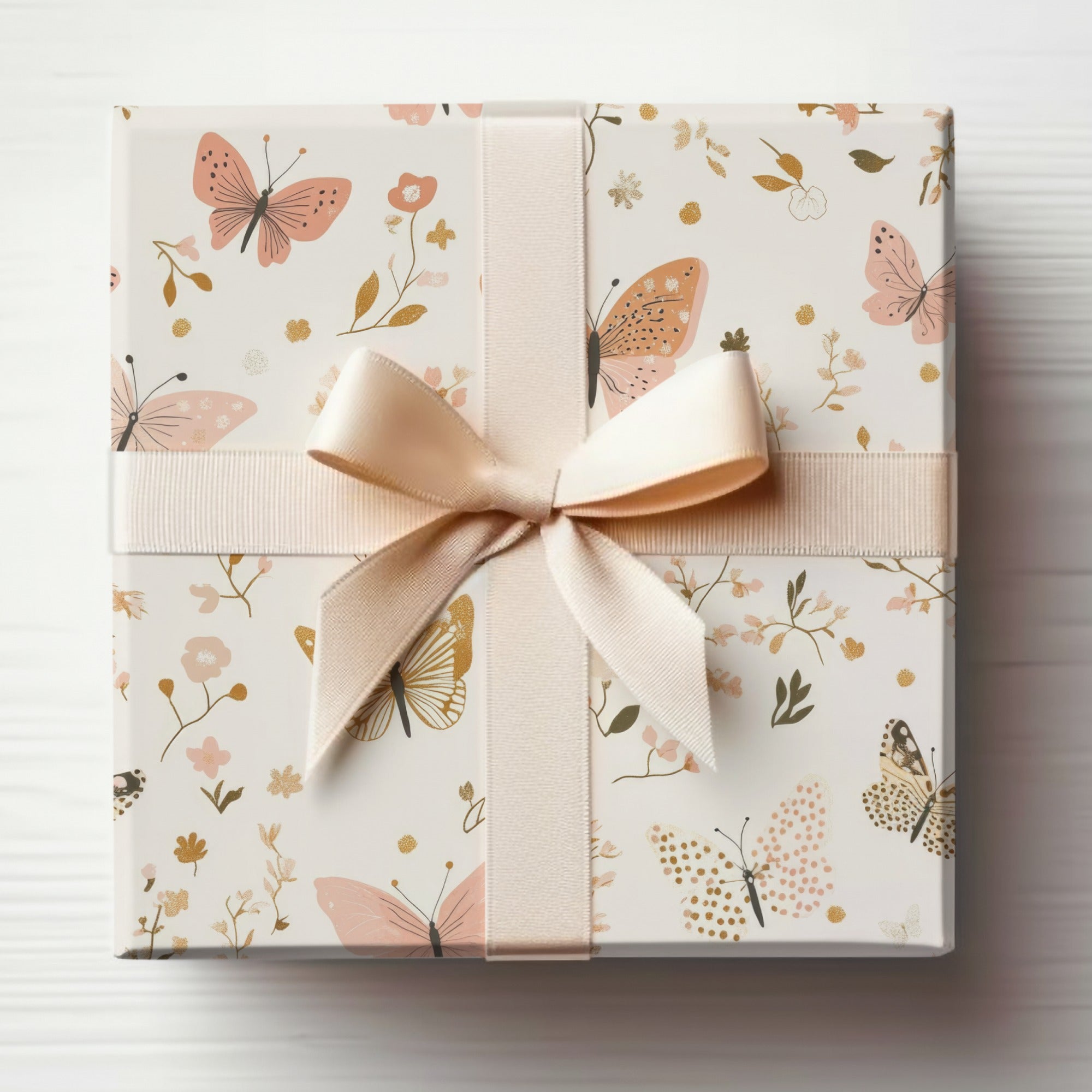 Elegant Butterfly Themed Gift Wrap Paper with Bow