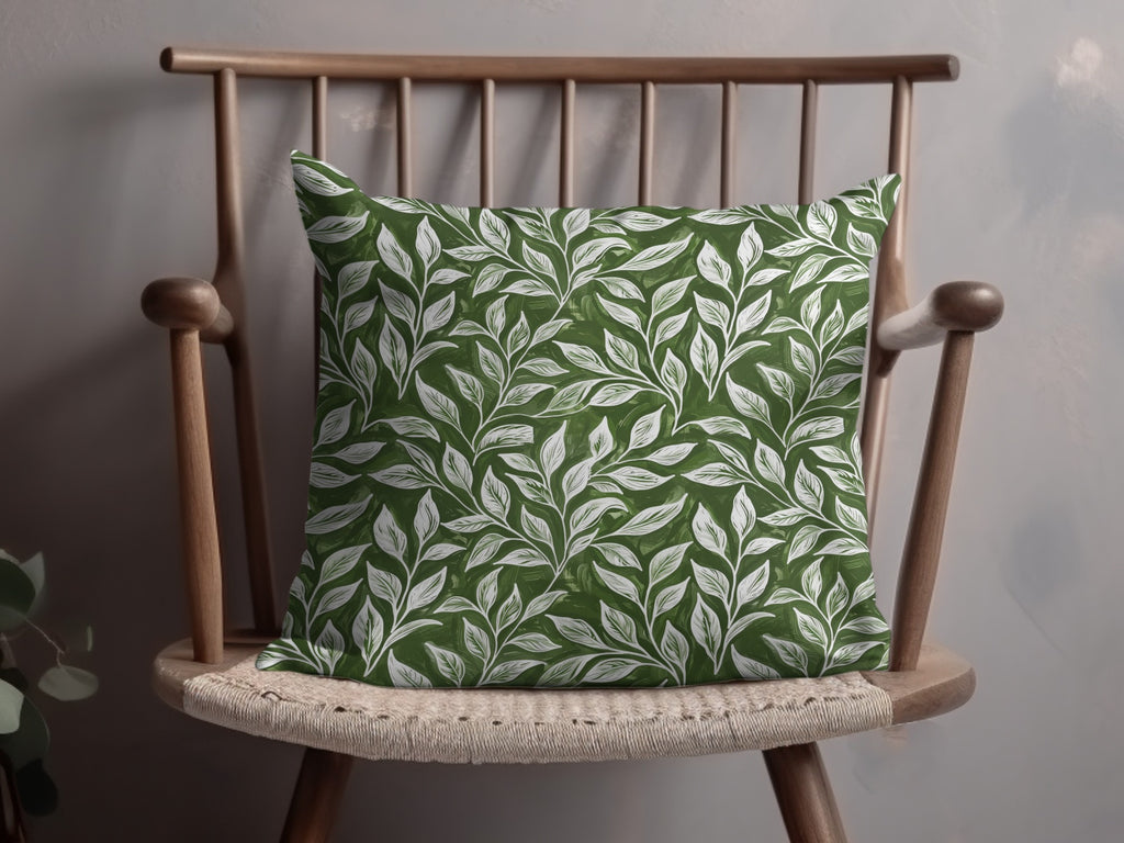 Elegant Green Leaf Print Decorative Pillow Product