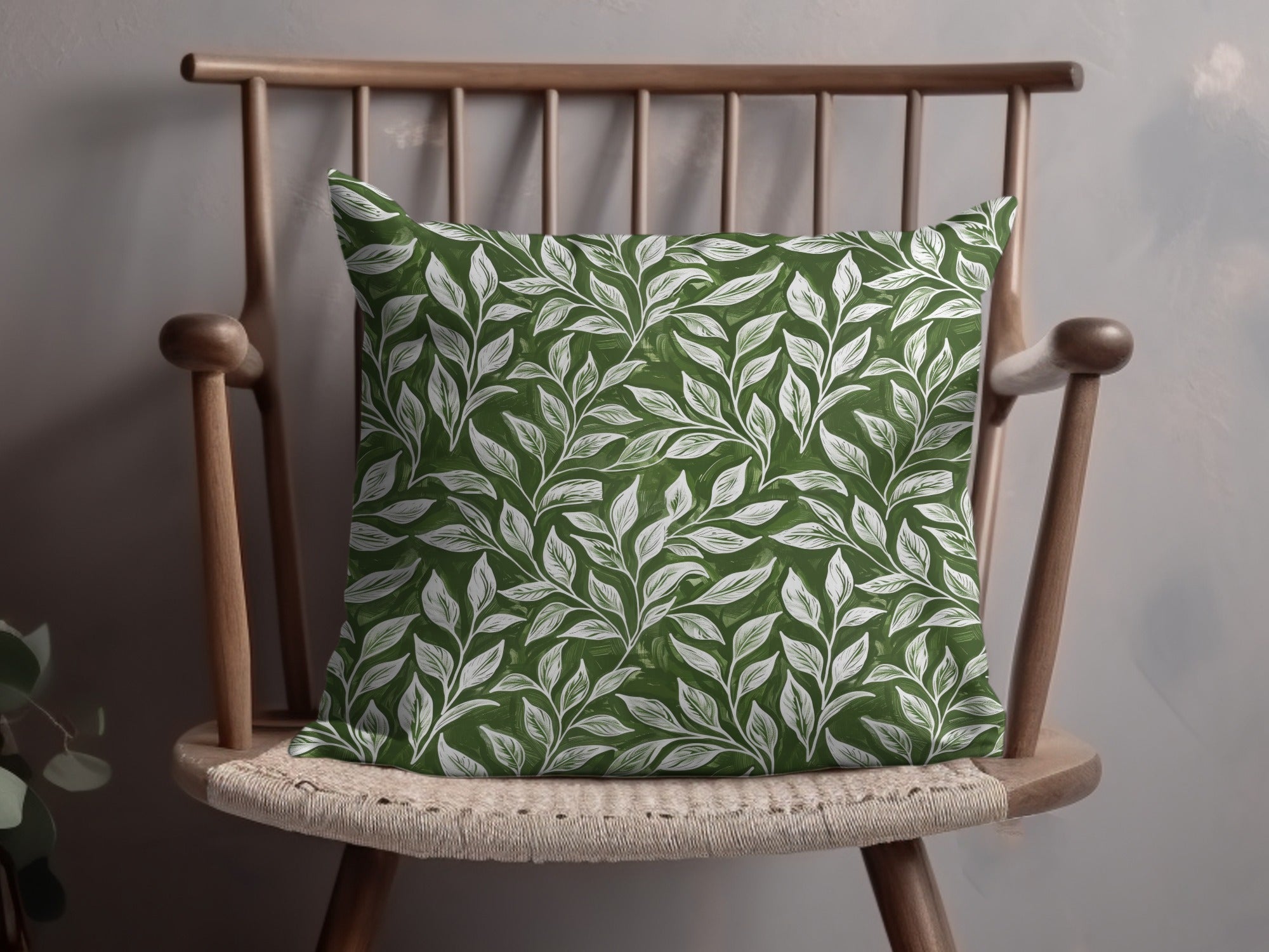 Elegant Green Leaf Print Decorative Pillow Product