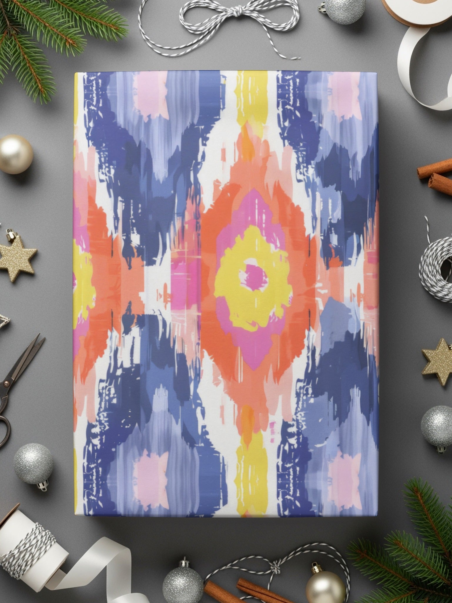 Abstract Colorful Ikat Pattern Wrapping Paper