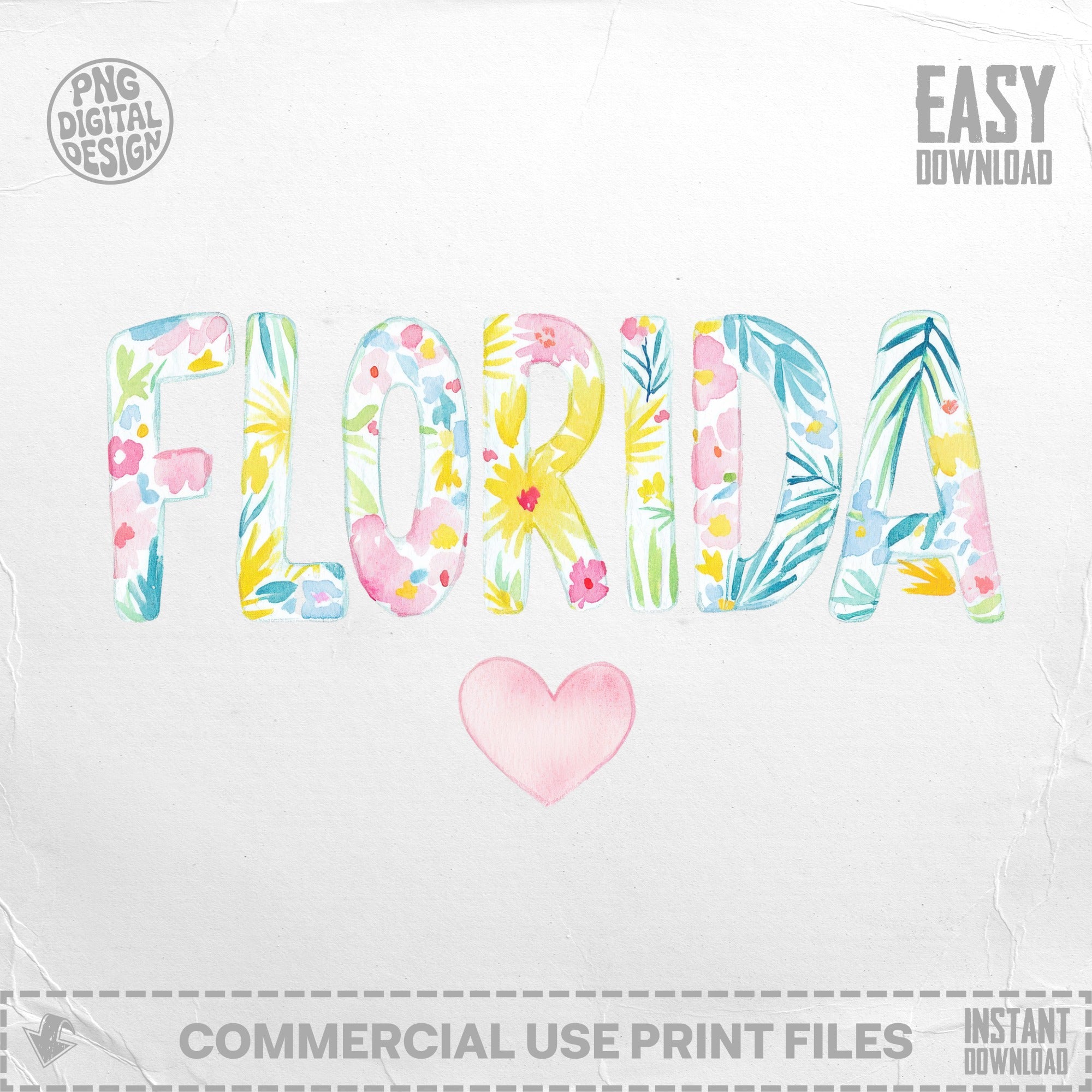 FLORIDA lettering with floral accents and a pink heart.