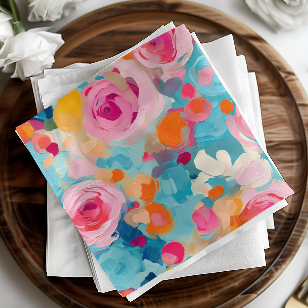 Colorful Vibrant Floral Decorative Table Napkins Set