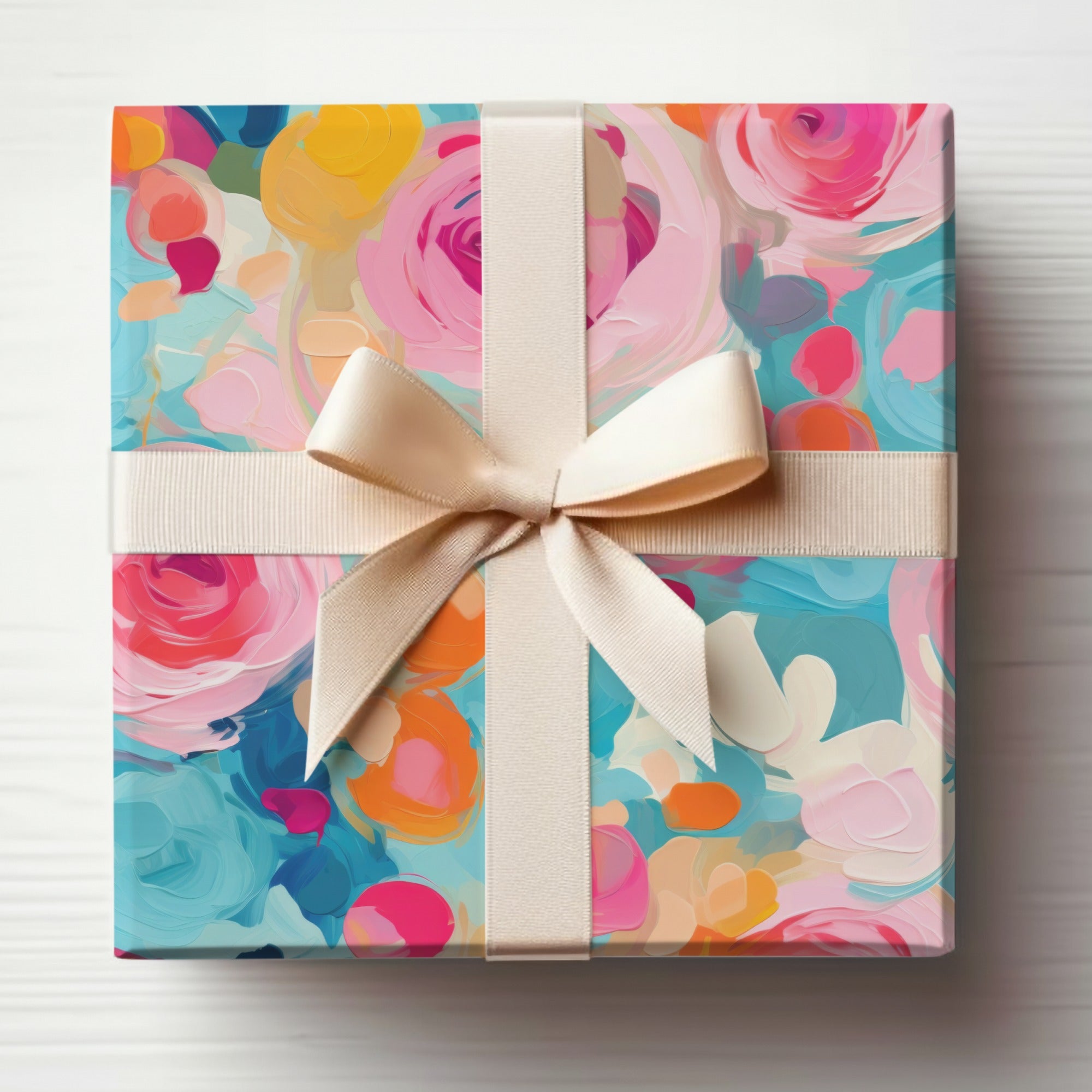 Colorful Floral Gift Box with Elegant Ribbon