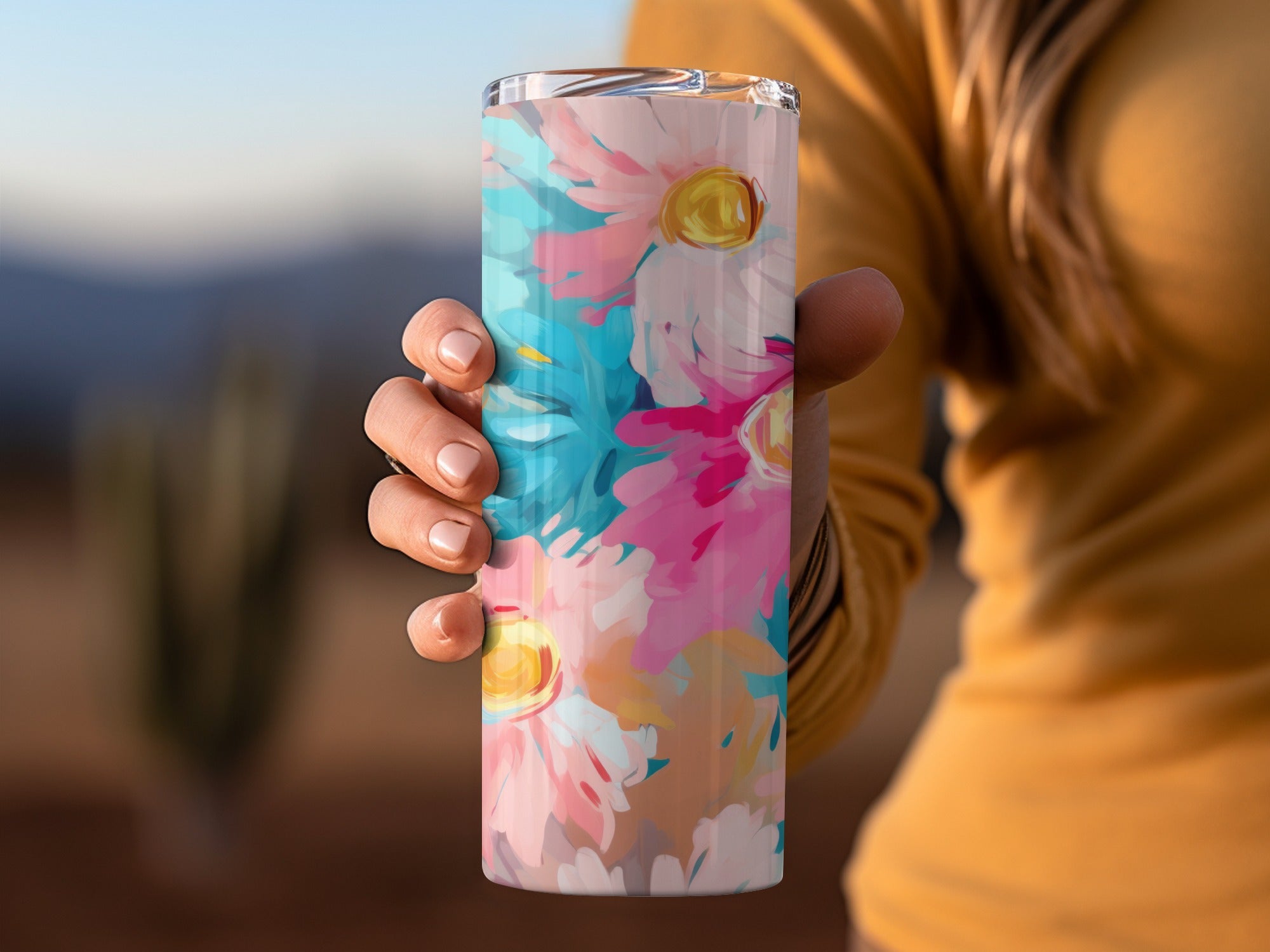 Colorful Floral Print Insulated Travel Tumbler Cup