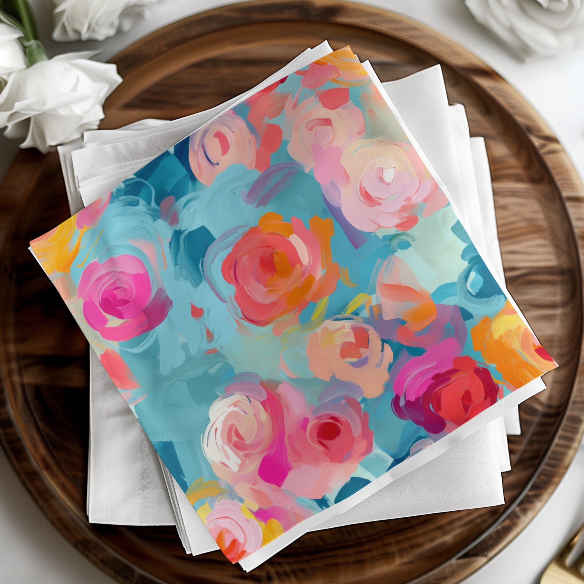 Colorful Abstract Roses Design Napkin Set for Dining