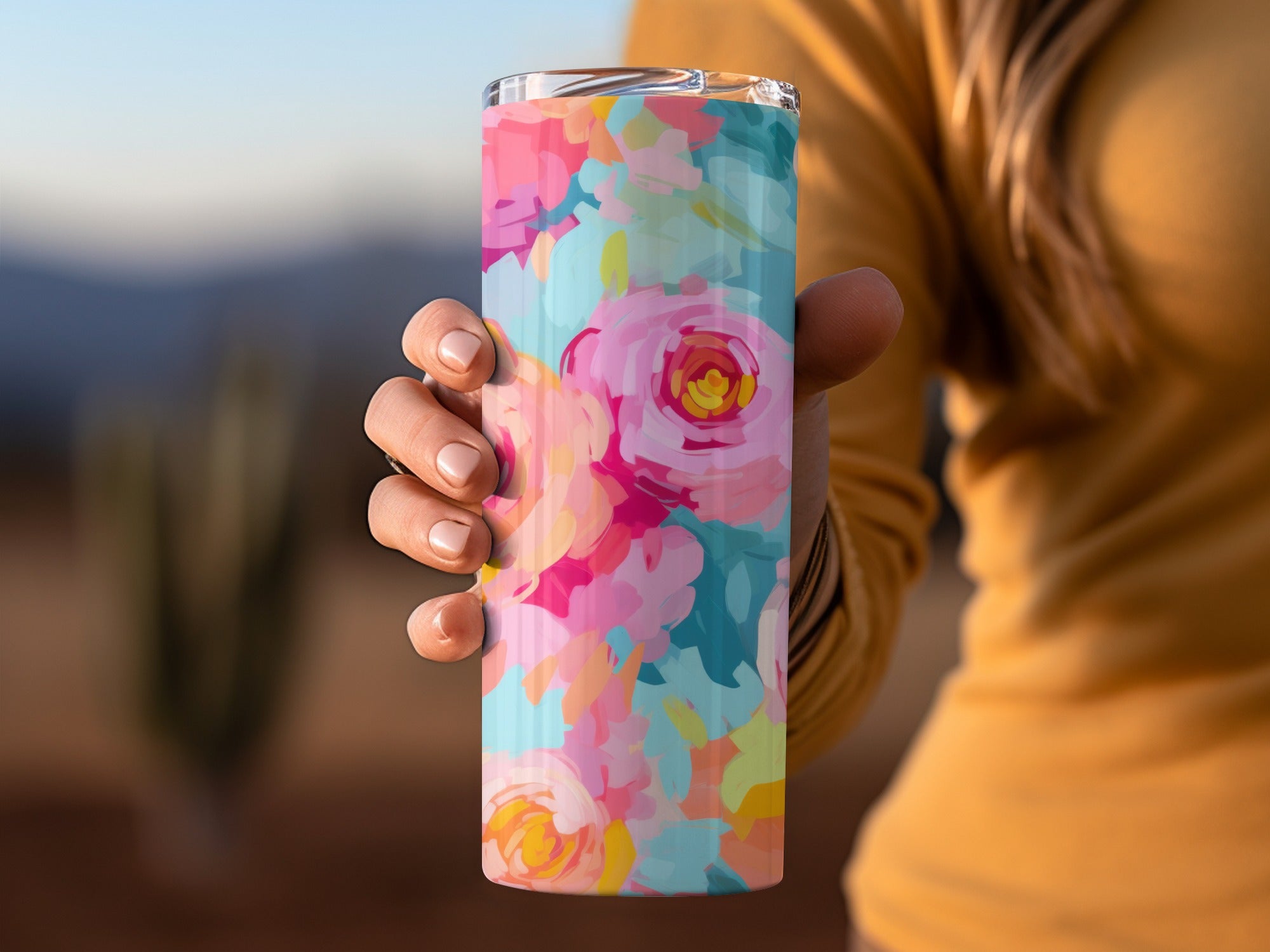 Colorful Floral Pattern Insulated Tumbler Cup