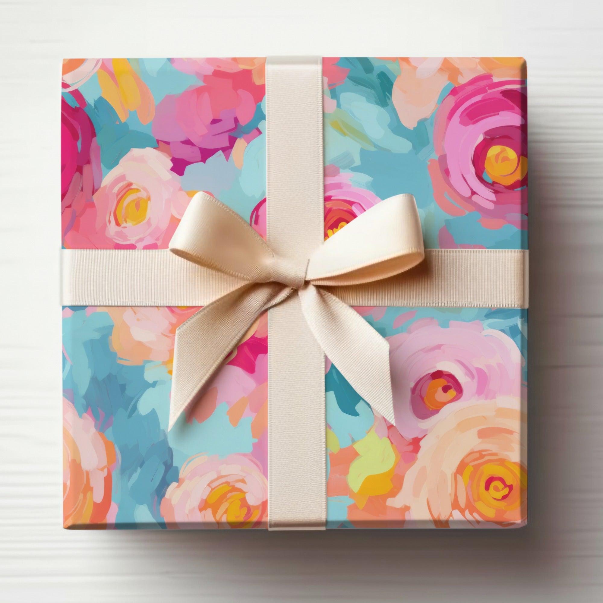 Floral Patterned Gift Box with Ribbon Elegant Style