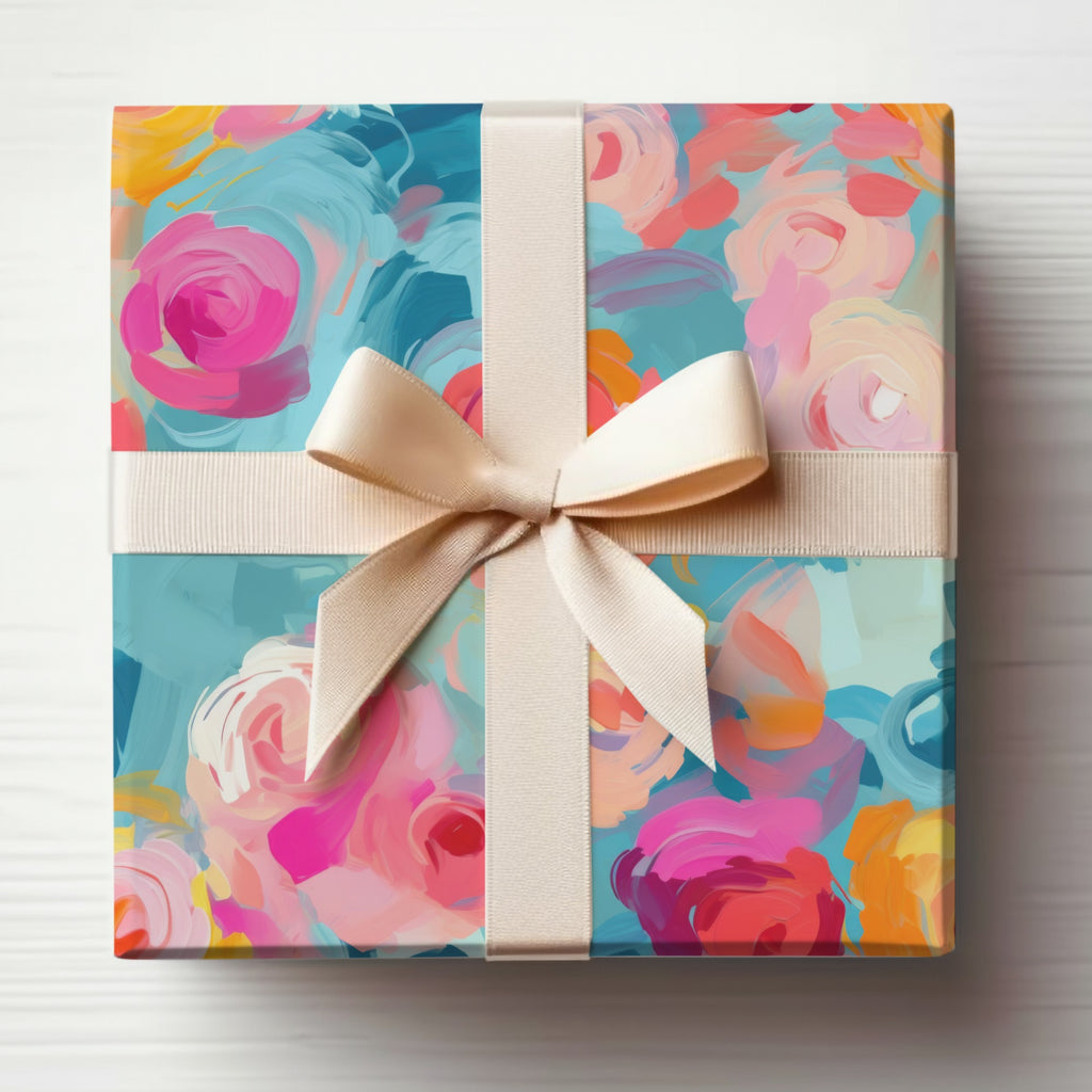 Vibrant Floral Design Gift Box with Ribbon Decoration
