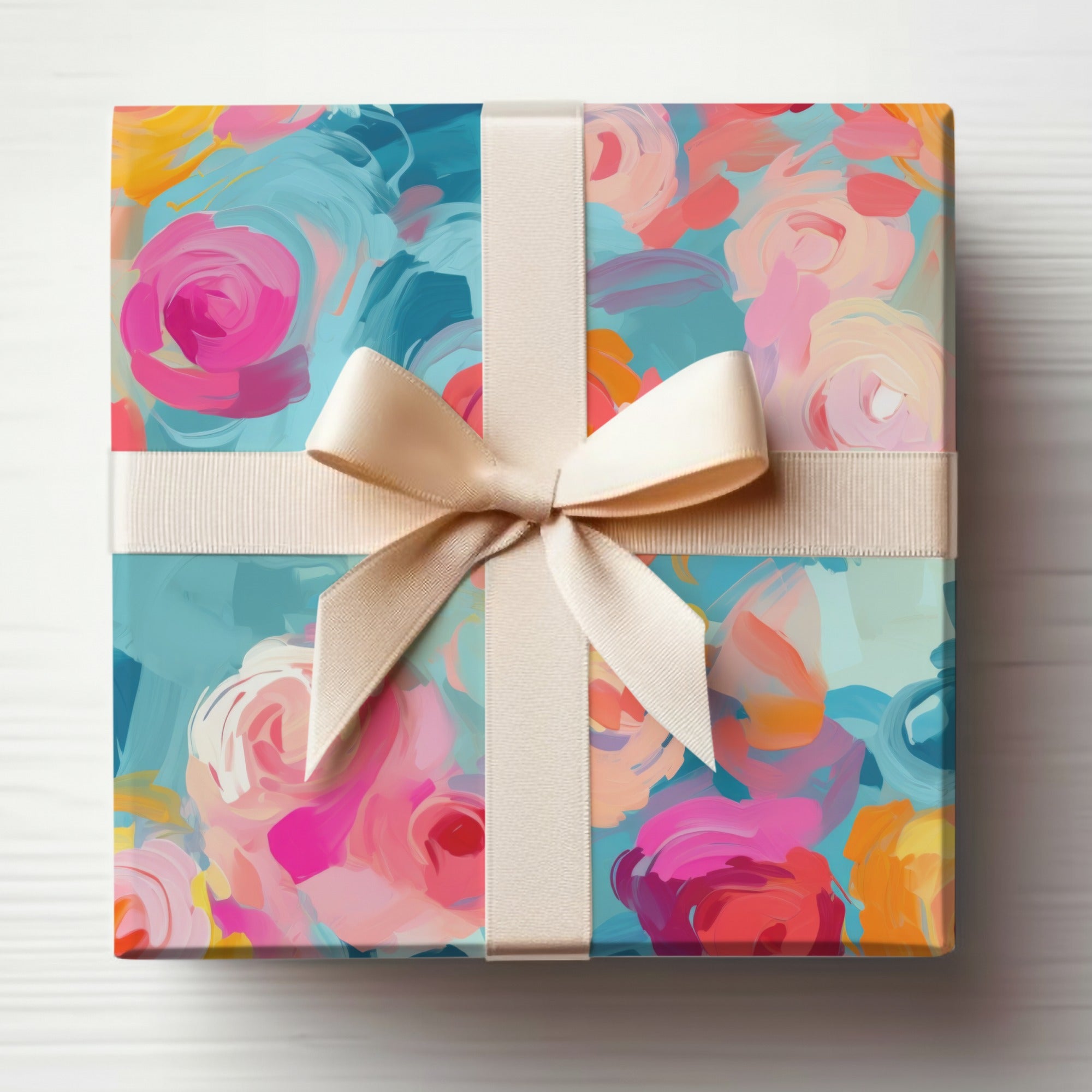 Vibrant Floral Design Gift Box with Ribbon Decoration
