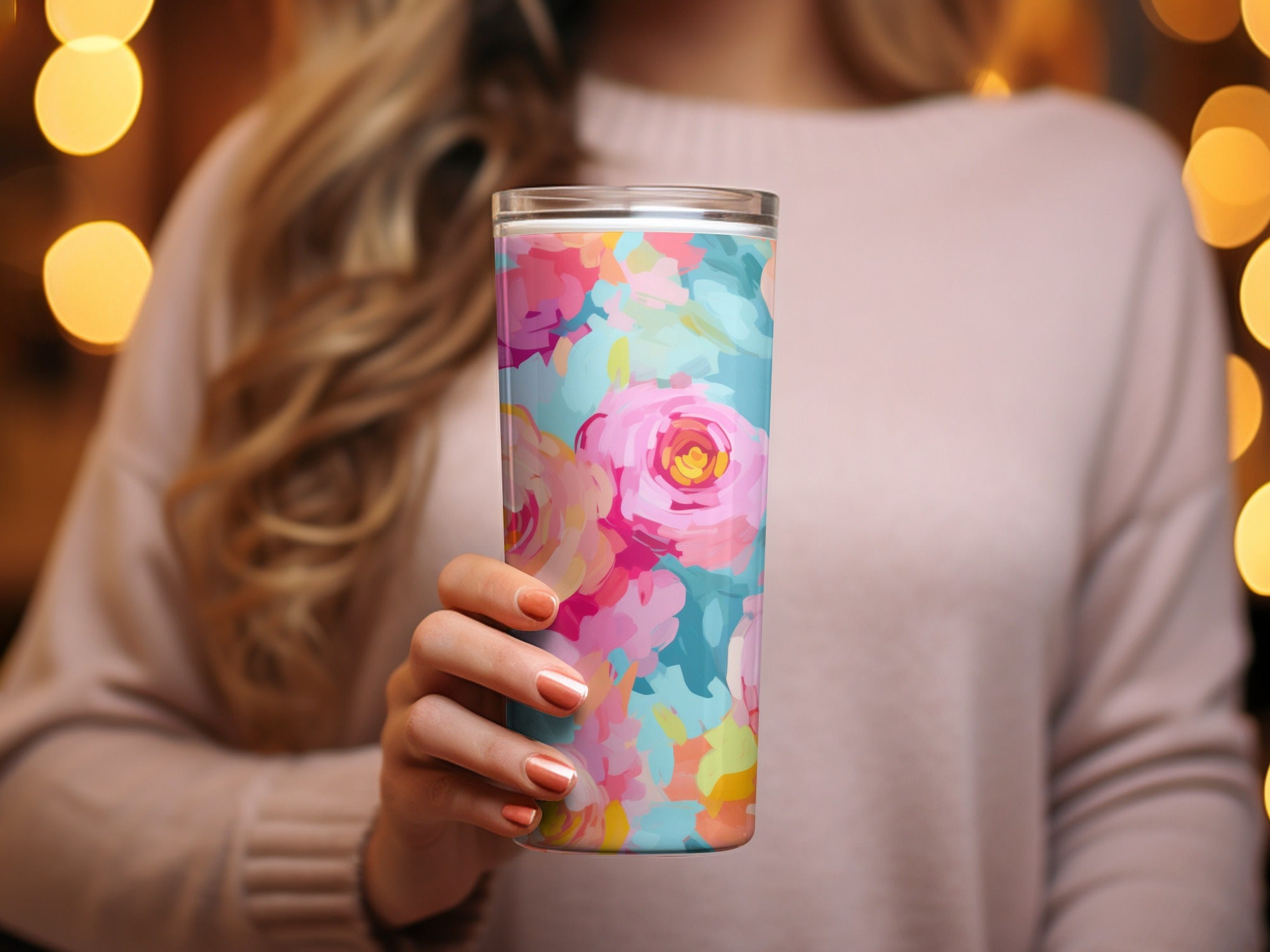 Floral Pattern Insulated Tumbler for Hot or Cold Beverages