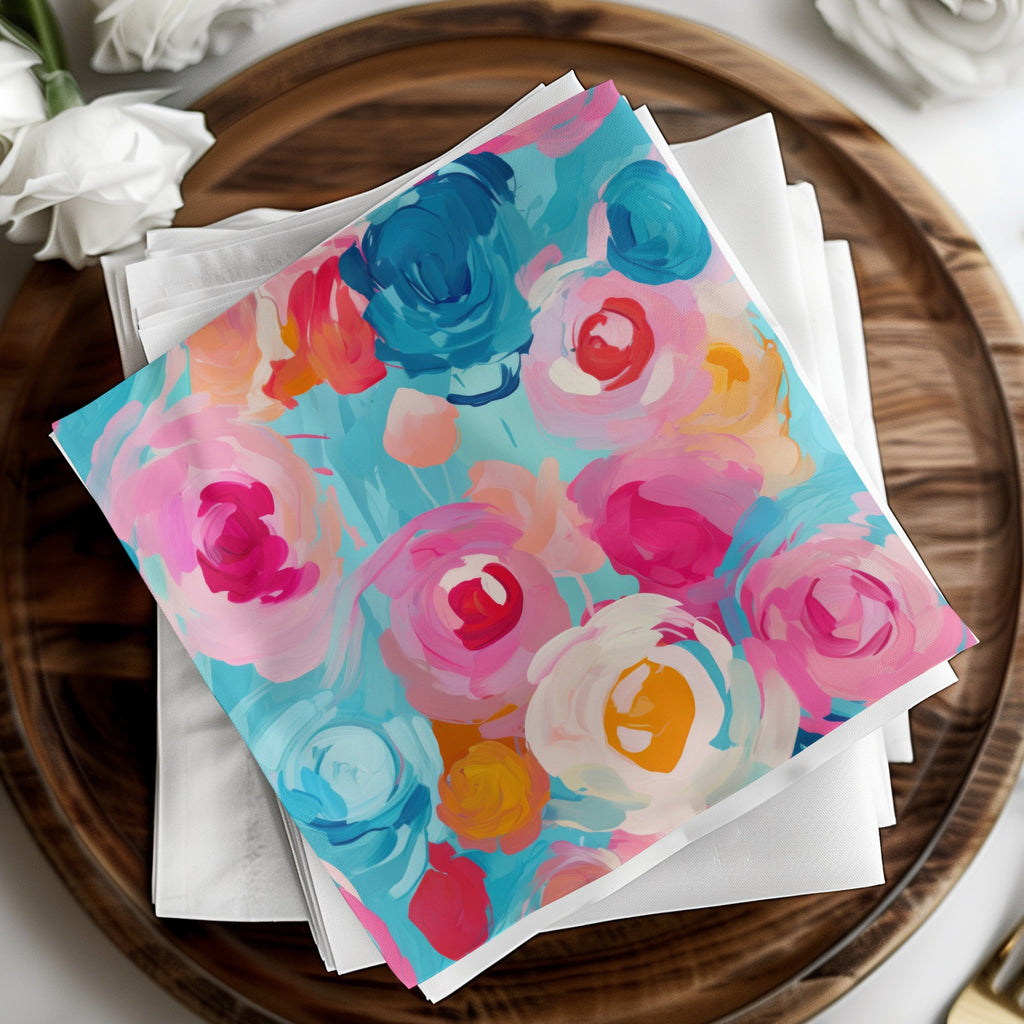 Colorful Floral Abstract Design Napkin Set Decor