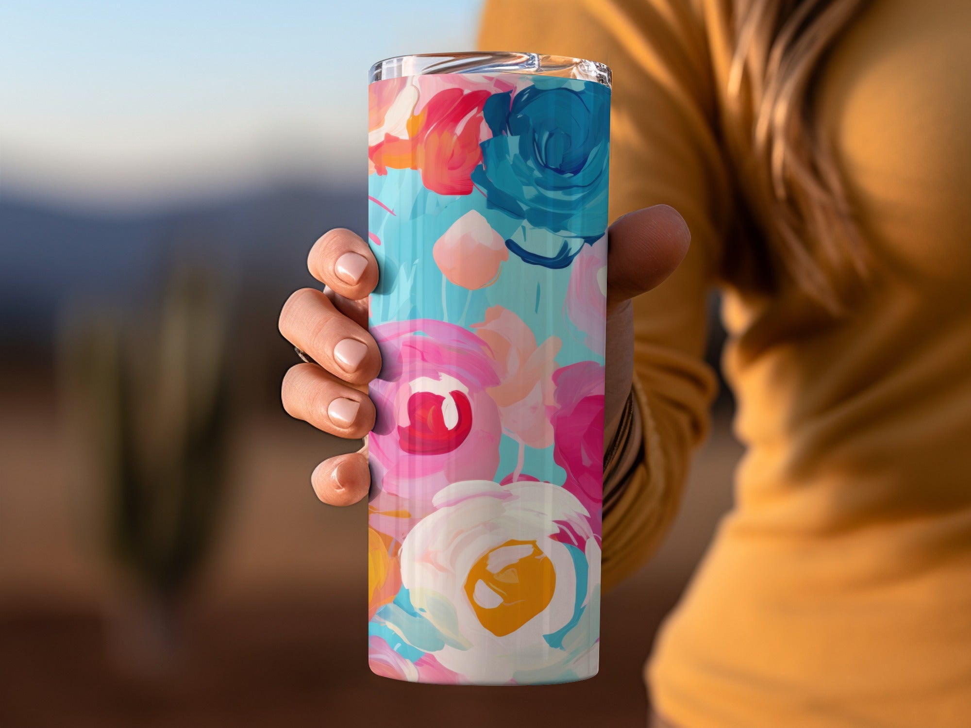 Vibrant Floral Patterned Tall Tumbler Cup