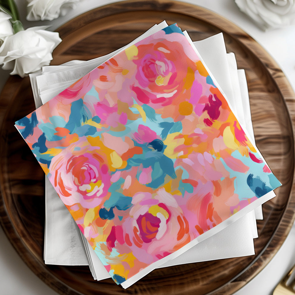 Colorful Abstract Floral Design Dinner Napkin Set