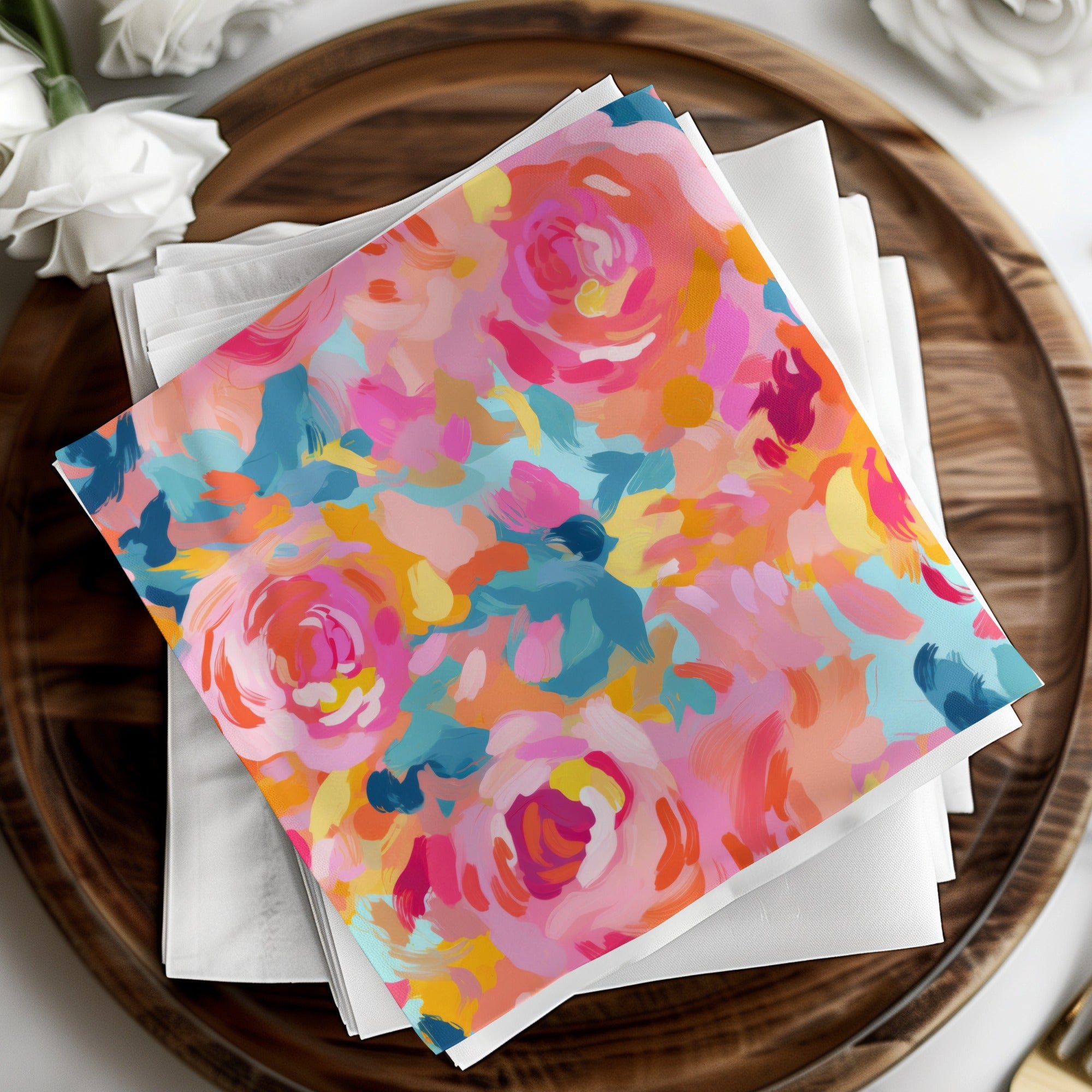 Colorful Abstract Floral Design Dinner Napkin Set