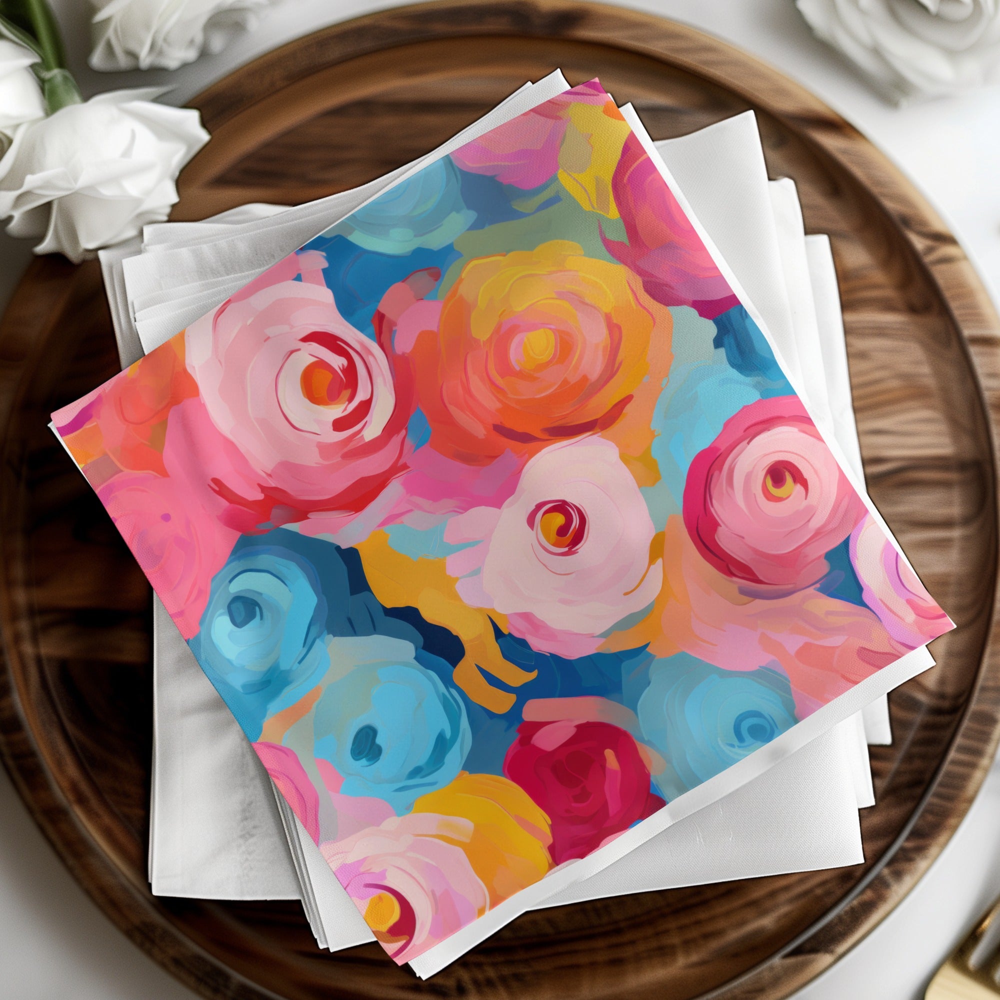 Vibrant Floral Print Decorative Napkins Set for Dining