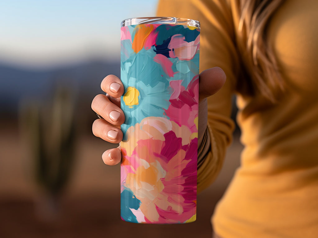 Colorful Floral Design Insulated Travel Tumbler Cup