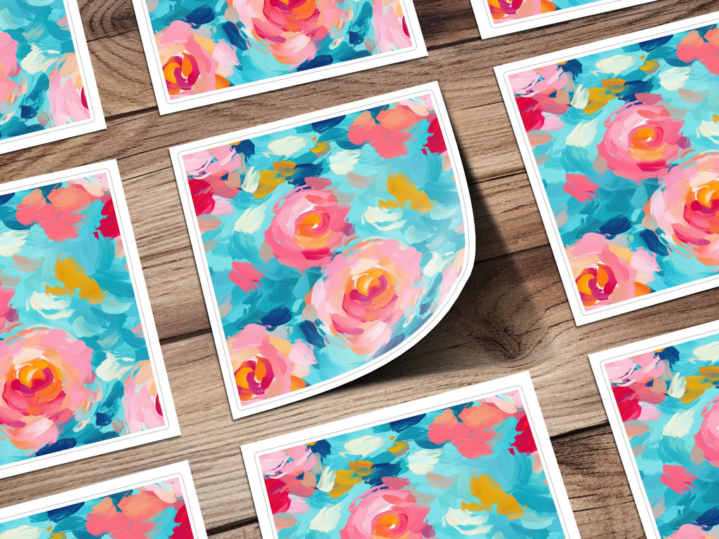 Vibrant Floral Art Print with Abstract Rose Patterns