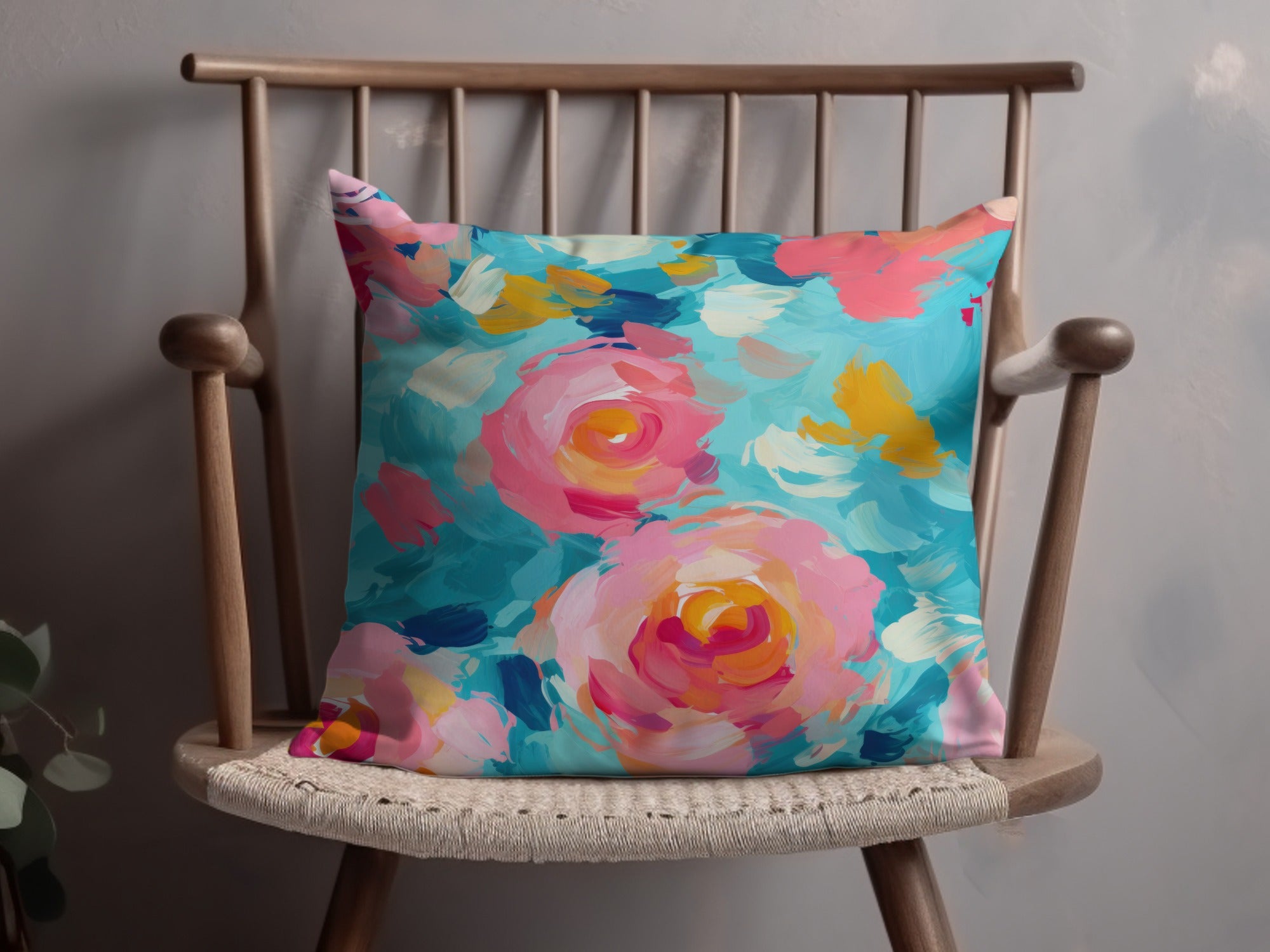 Colorful Floral Art Throw Pillow for Home Decor
