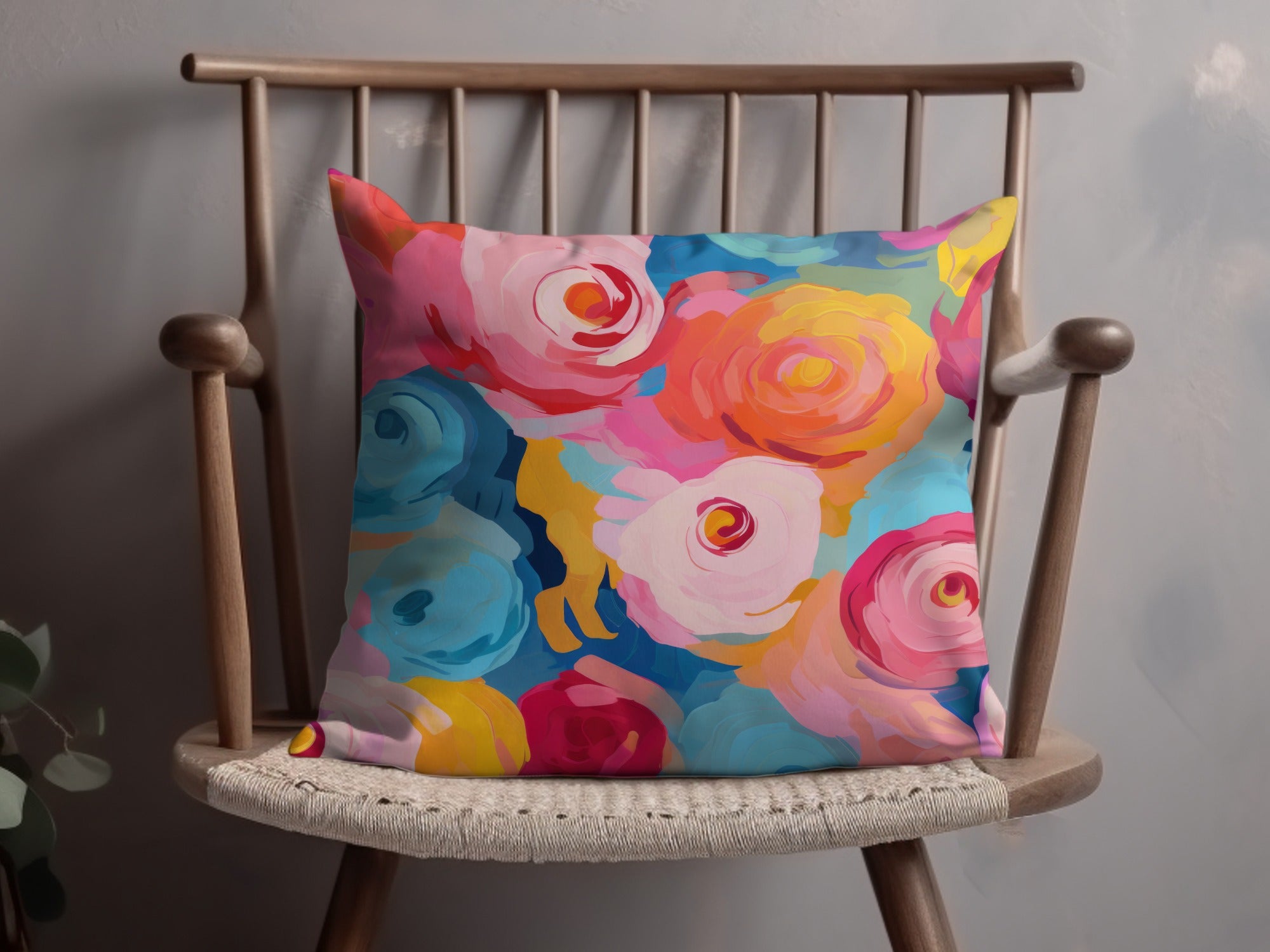 Vibrant Abstract Floral Decorative Throw Pillow