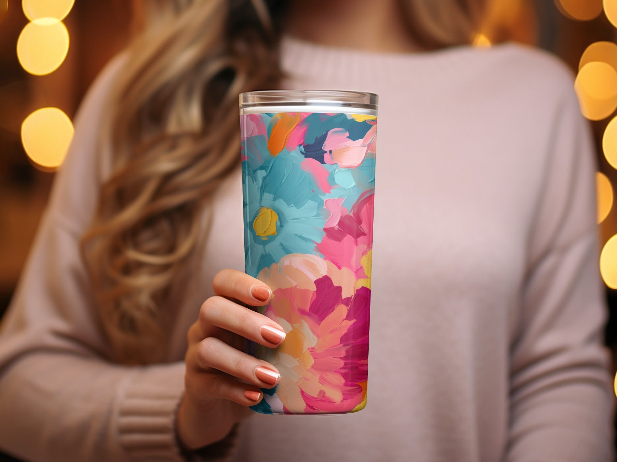 Vibrant Floral Pattern Insulated Drink Tumbler