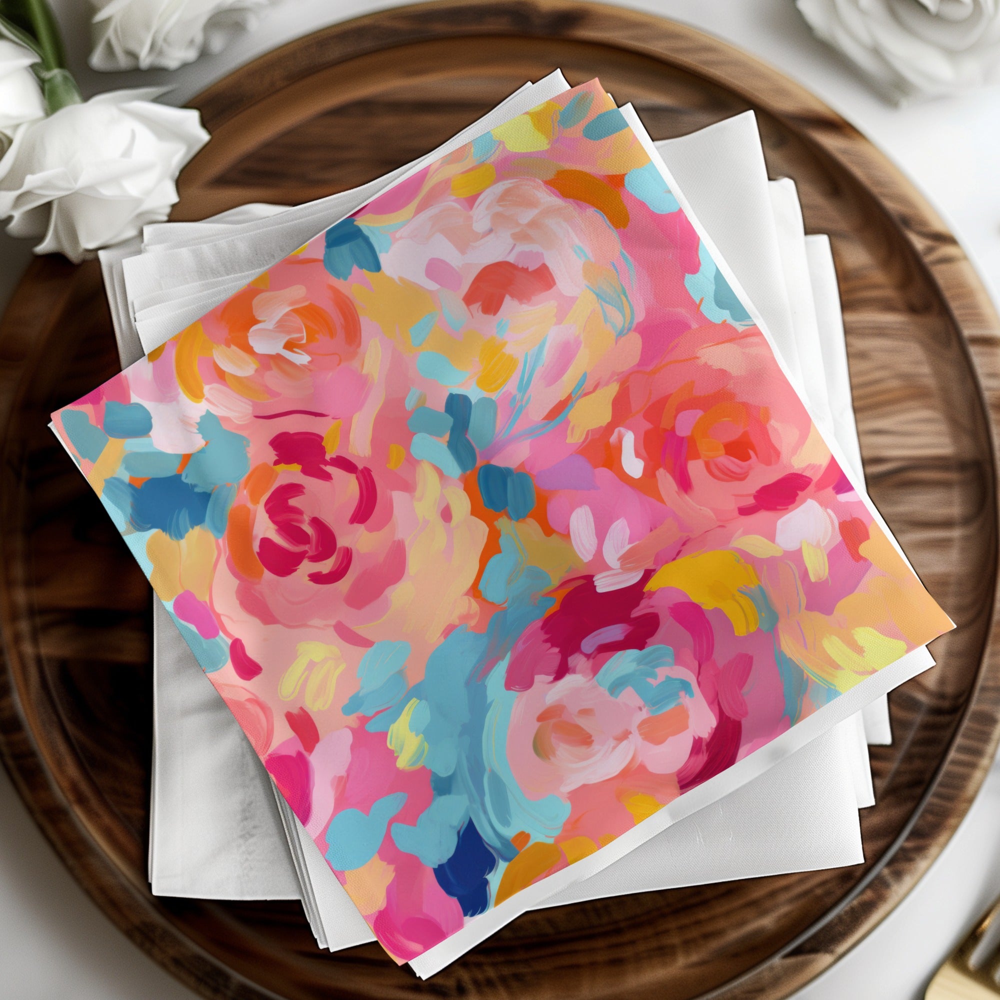 Vibrant Abstract Floral Pattern Square Napkin Set