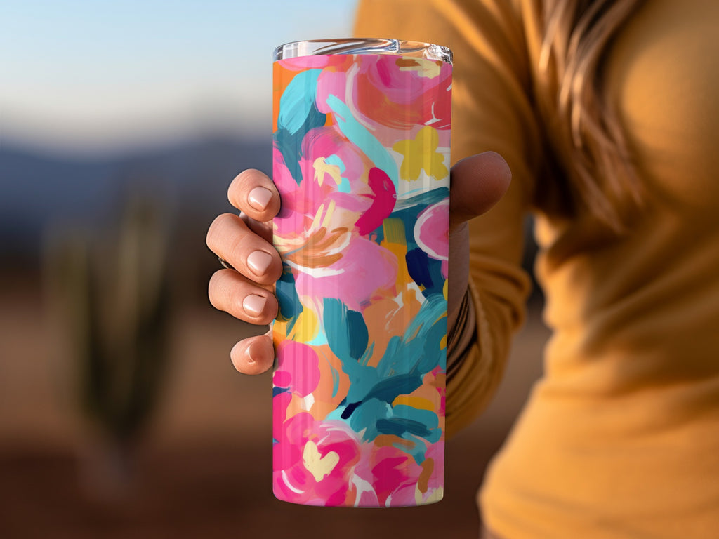 Colorful Abstract Flowers Tumbler 20oz Drinkware Cup