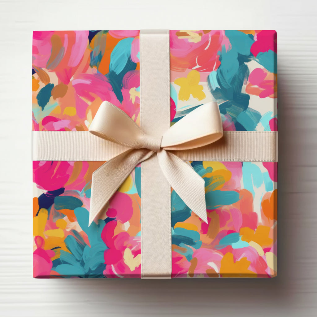 Colorful Abstract Floral Gift Box with Ribbon Design
