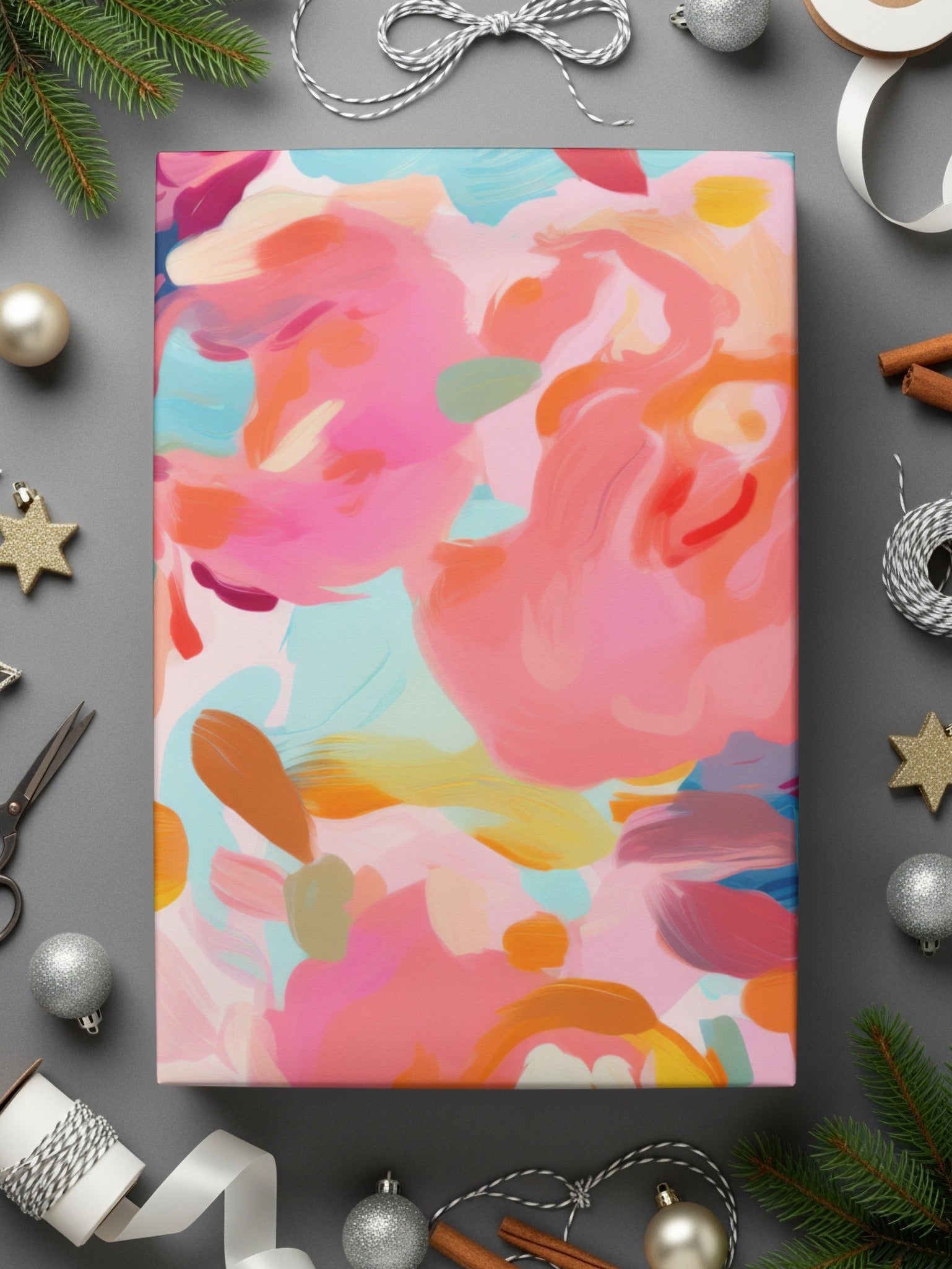Vibrant Abstract Art Pink Blue Gift Wrapping Paper