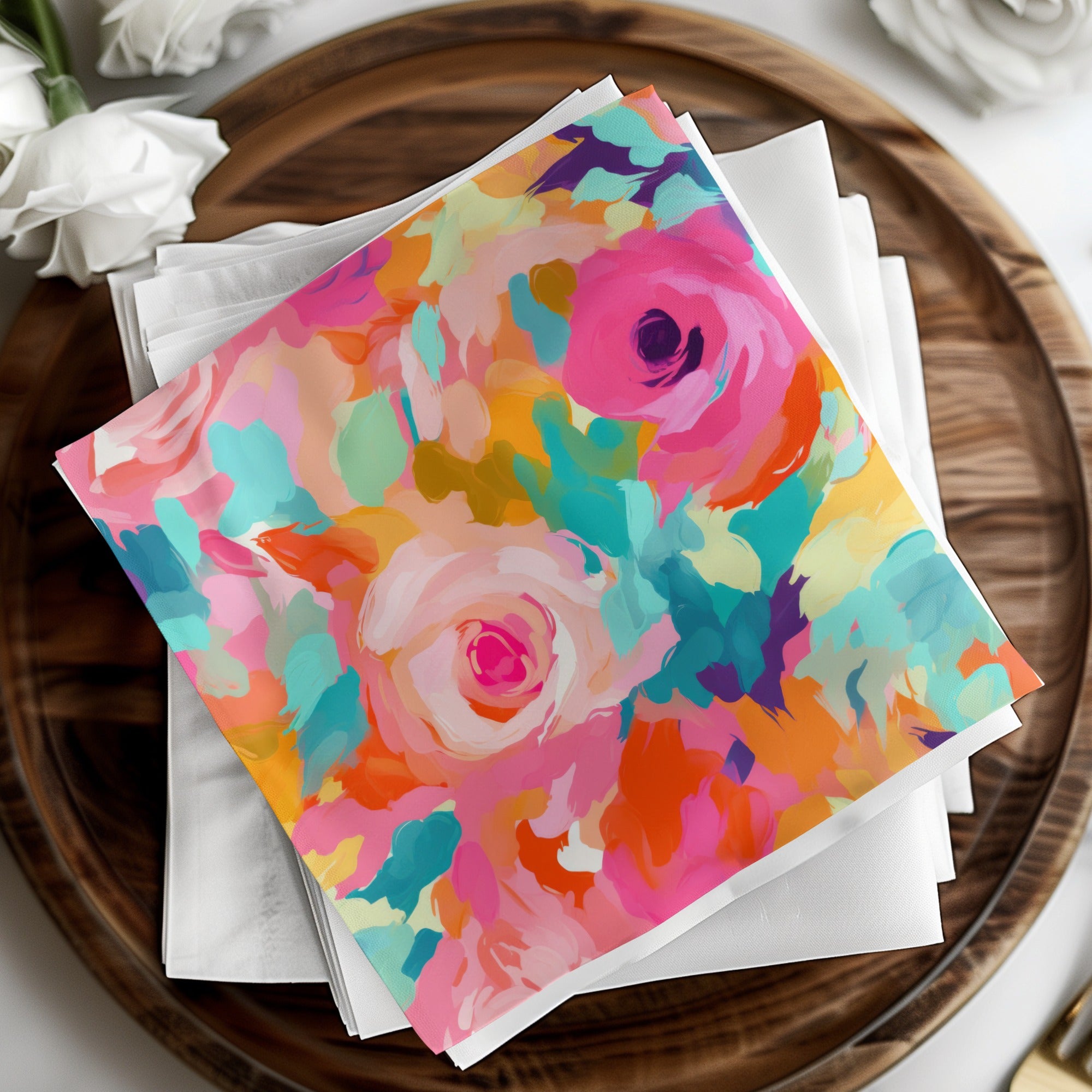 Abstract Colorful Floral Design Decorative Napkin Product