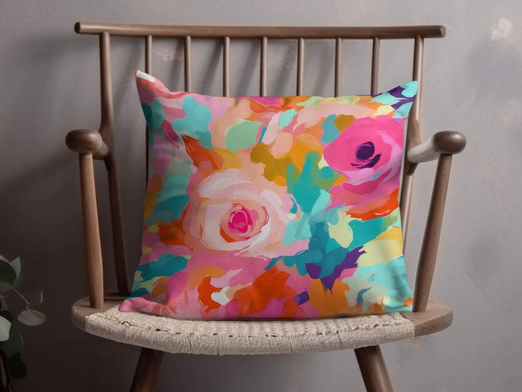 Colorful Abstract Floral Decorative Throw Pillow