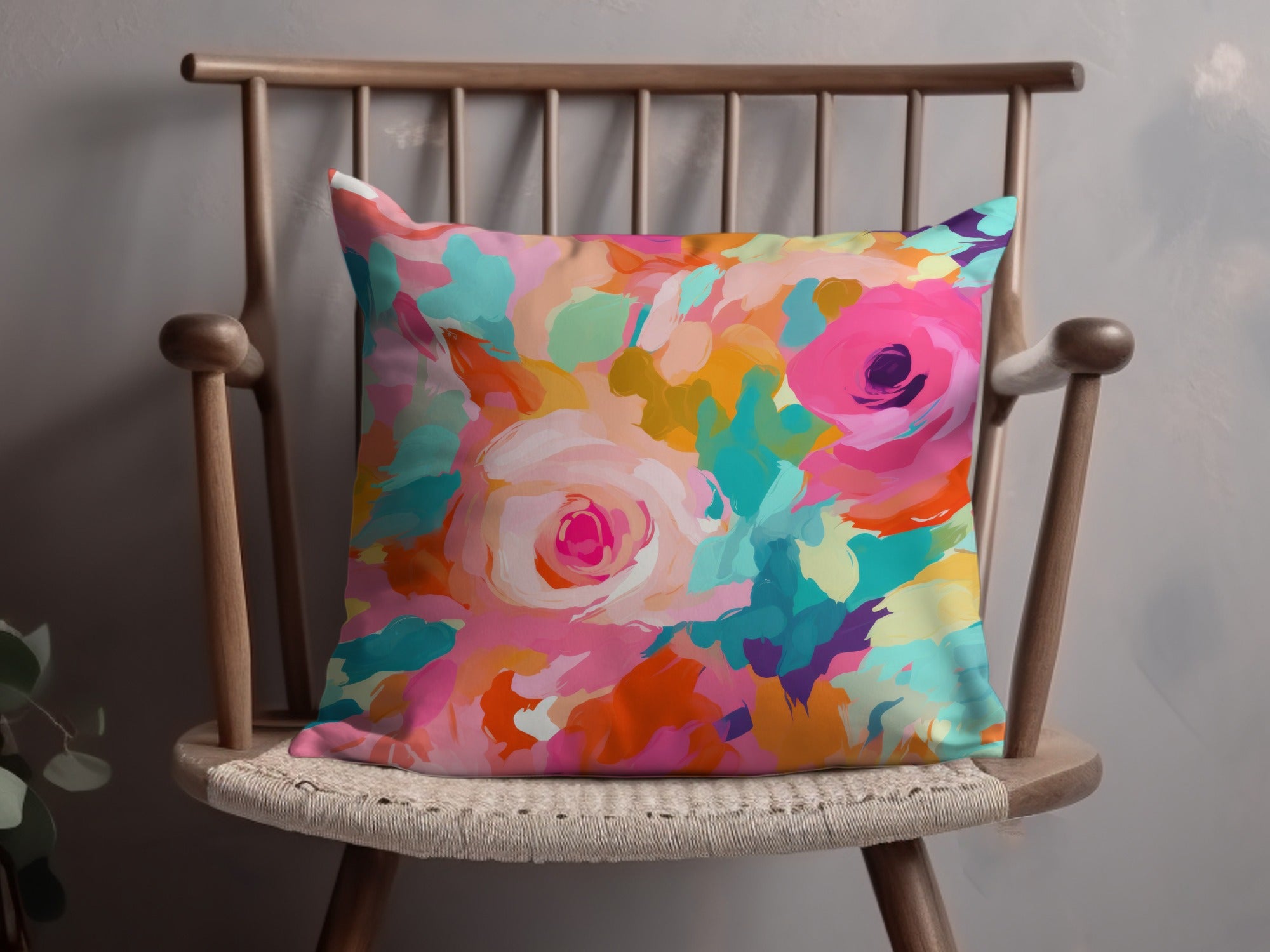 Colorful Abstract Floral Decorative Throw Pillow