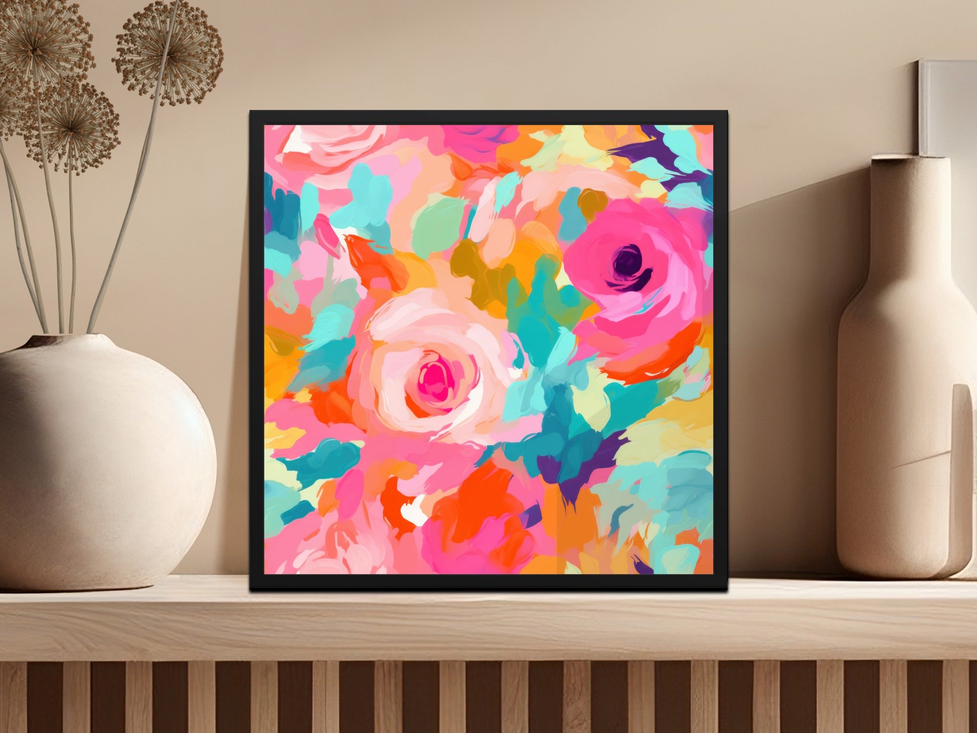 Vibrant Abstract Floral Canvas Wall Art Painting Decor