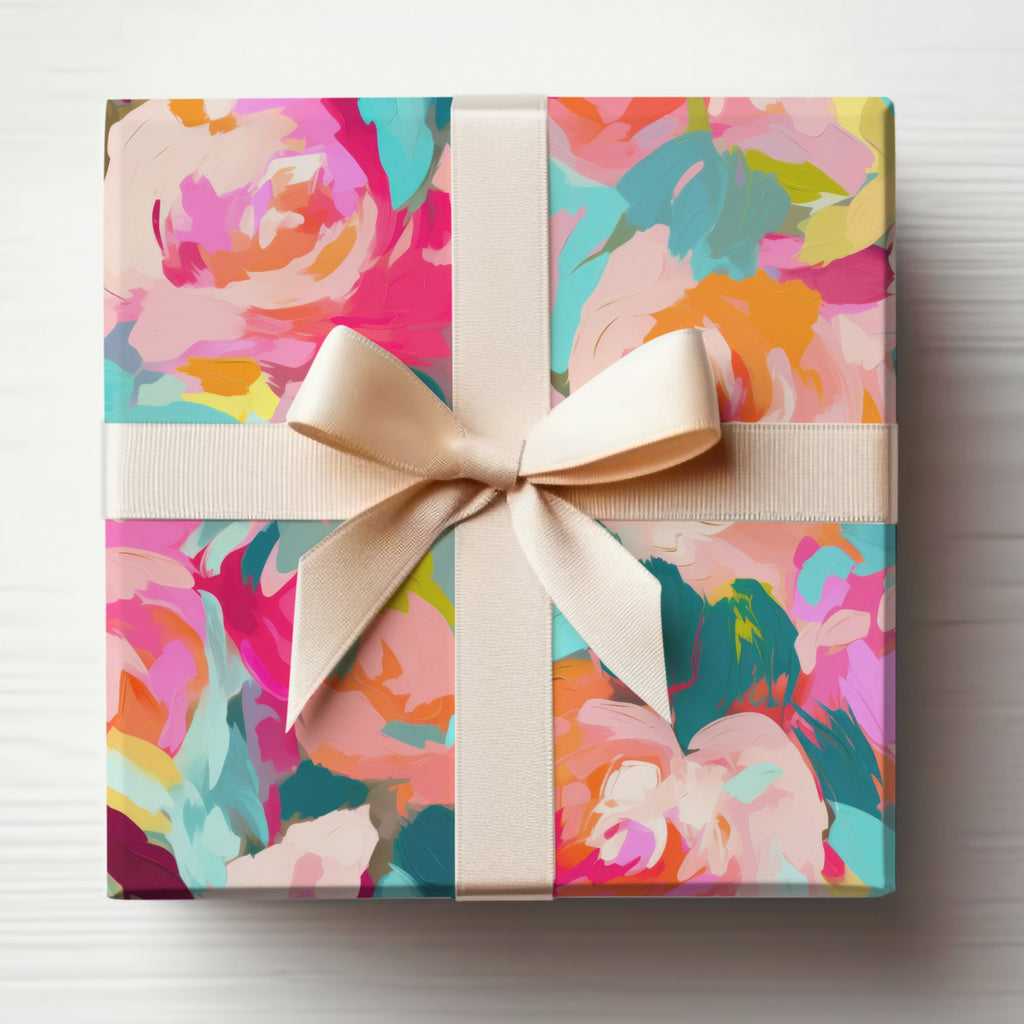 Colorful Floral Gift Wrap with Elegant Bow